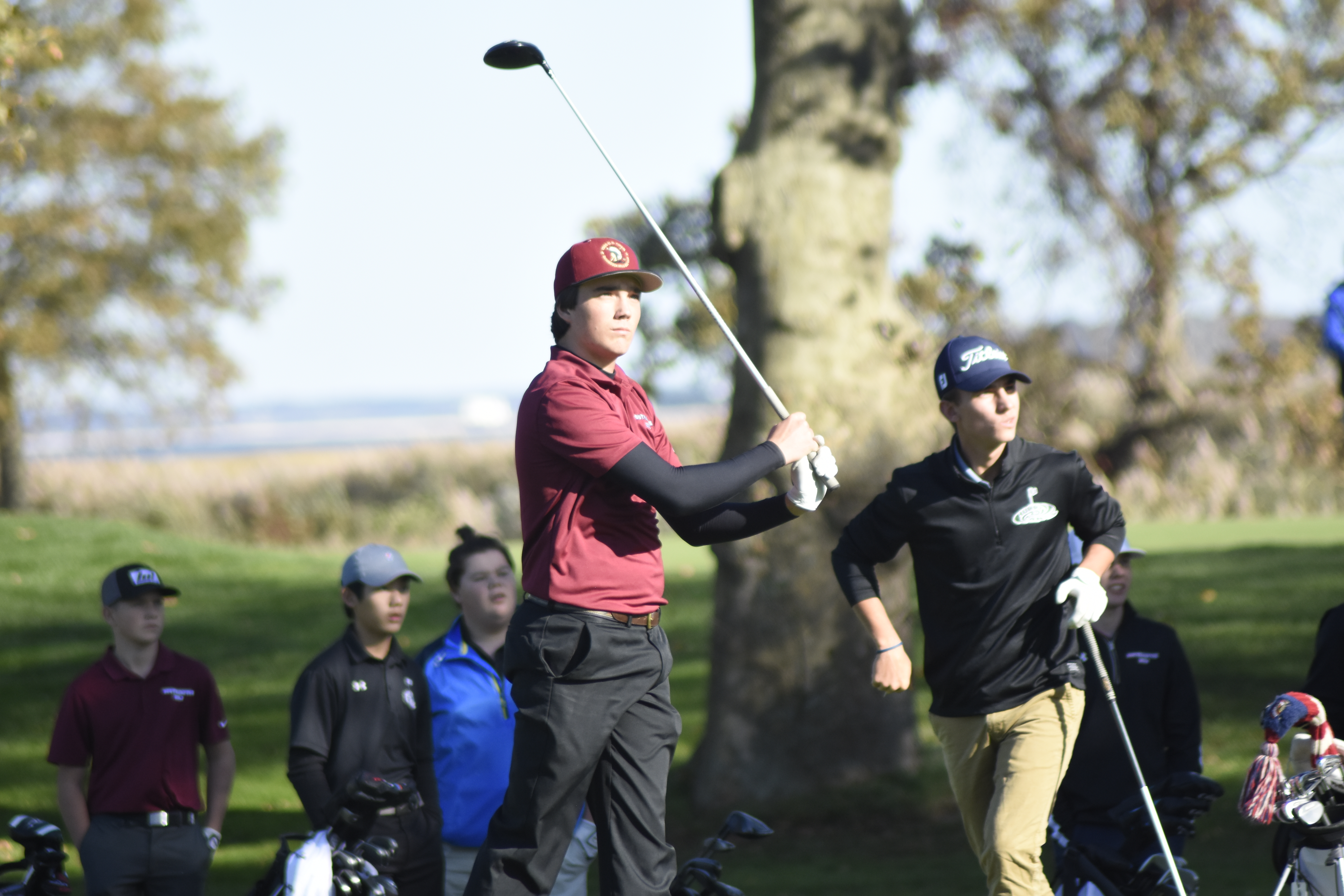 Southampton's Chris Kreymborg tees off at the 10th hole at Indian Island Golf Club in Riverhead at the start of the quarterfinal match between the Mariners and Hurricanes on Thursday, Ocotber 24.