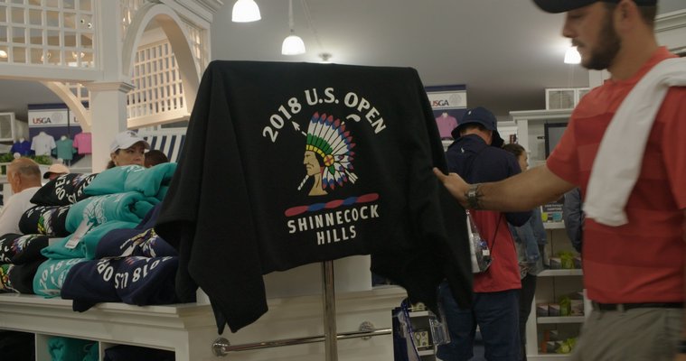 U.S. Open merchandise featuring the Shinnecock name being sold at the Shinnecock Hills Golf Club. The Shinnecock Indian Nation receives no revenue from merchandise sales.