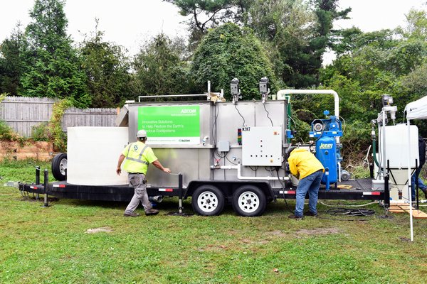 The portable water treatment system in Agawam Park.   DANA SHAW