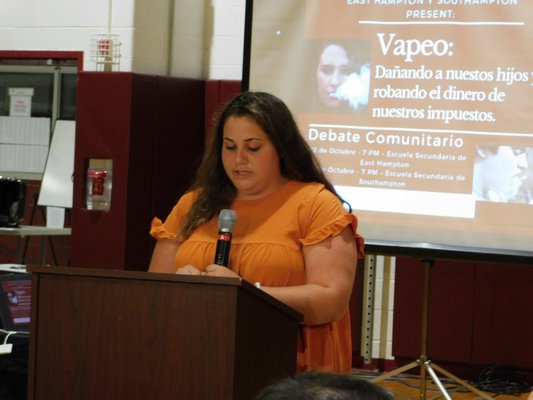 Lucia Ibrahim, an East Hampton High School senior, who spoke at the vaping forum about the dangers of e-cigarettes and other vaping products. ELIZABETH VESPE