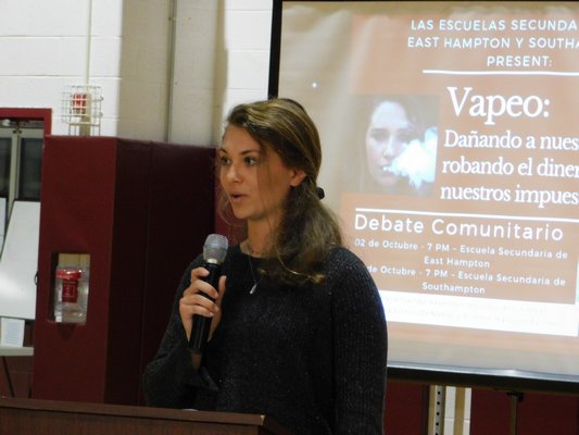 Samantha Prince, an East Hampton High School senior, who spoke at the vaping forum about the dangers of e-cigarettes and other vaping products. ELIZABETH VESPE