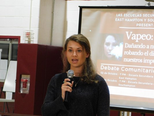 Samantha Prince, an East Hampton High School senior, who spoke at the vaping forum about the dangers of e-cigarettes and other vaping products. ELIZABETH VESPE