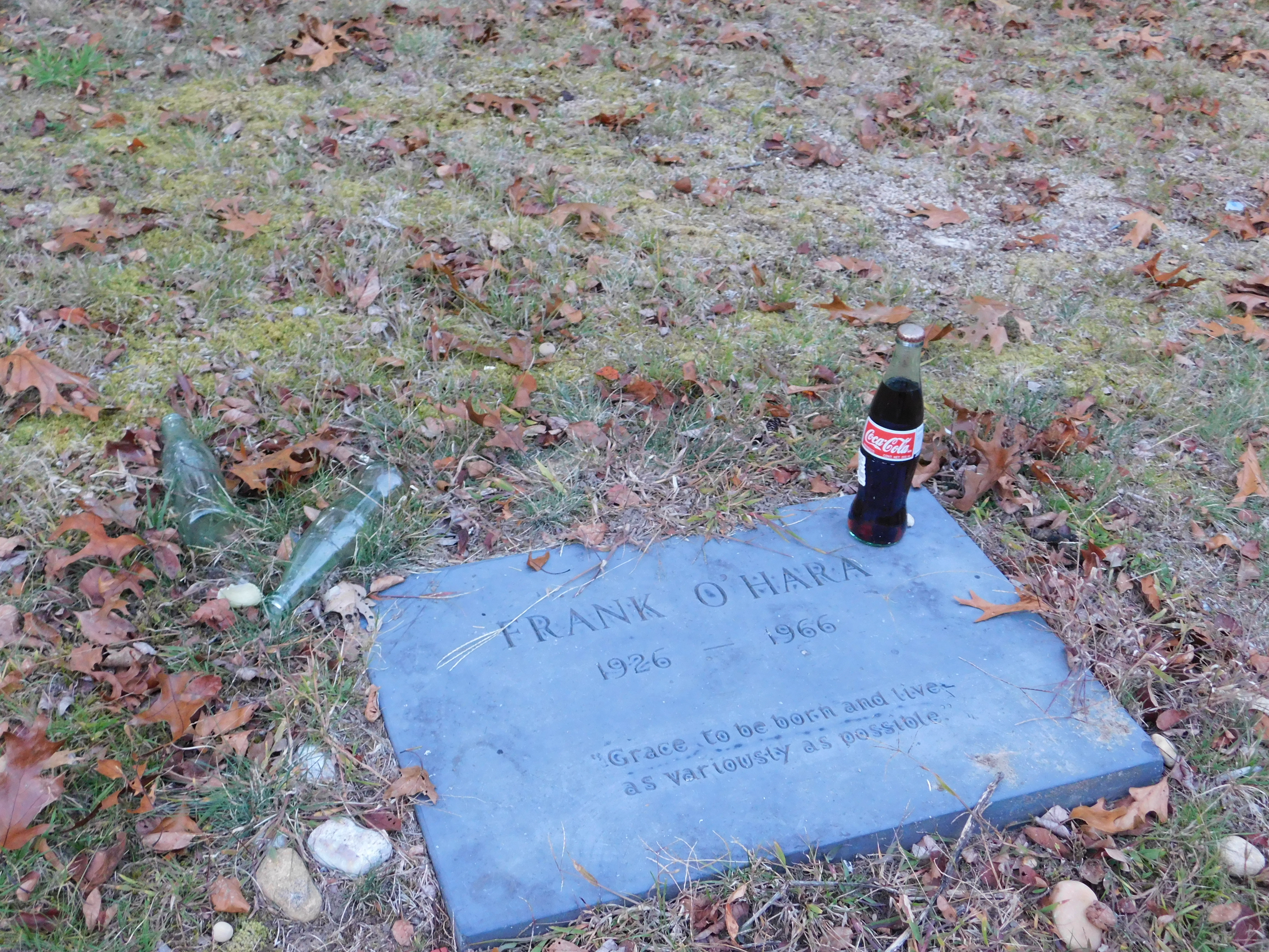 Frank O'Hara's grave sight. The famous poet has an unassuming gravestone, but he is a popular writer people often visit at Green River.   ELIZABETH VESPE