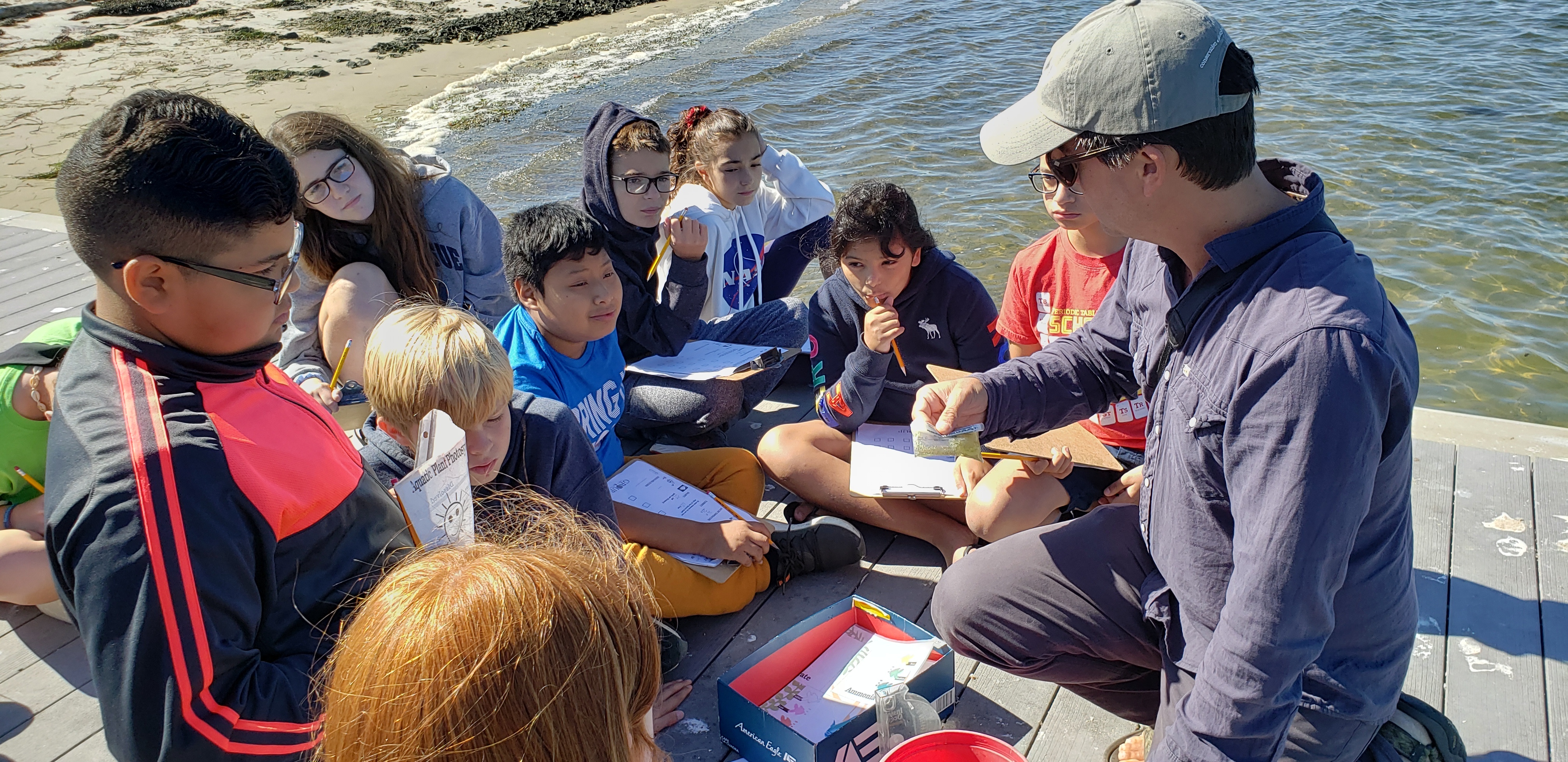 East Quogue Elementary School sixth-graders recently visited Tiana Beach for an exploration of the bay with the Group for the East End.
