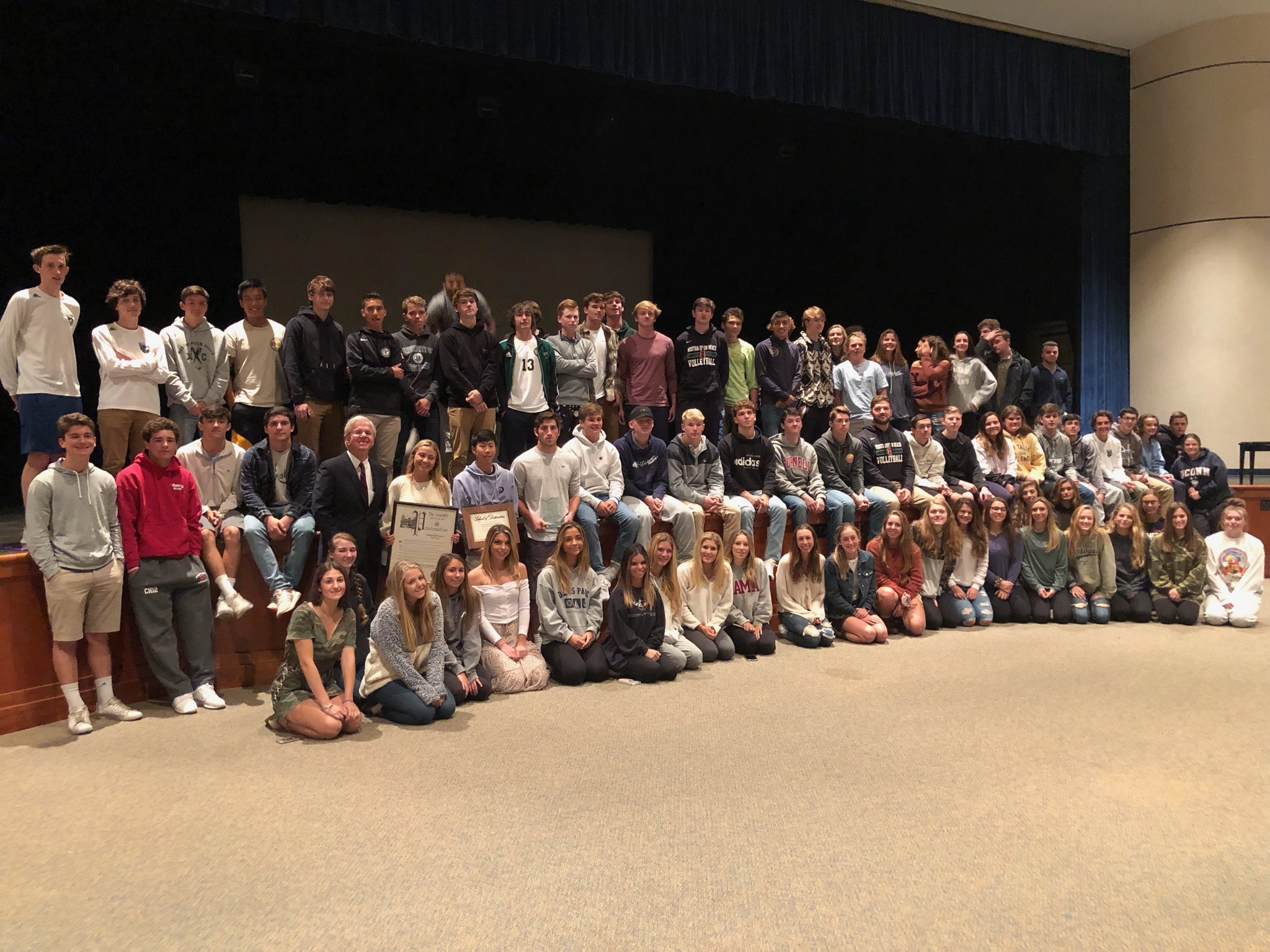 Westhampton Beach senior student-athletes gathered on October 16 to receive a proclamation from State Assemblyman Fred Thiele.