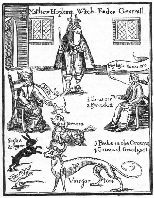 Illustration of Matthew Hopkins 17th c. English witch hunter.