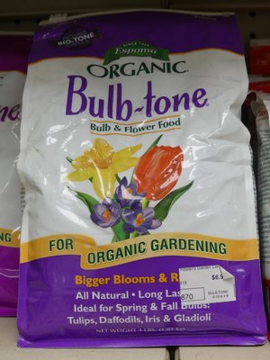 Bulb-tone is an organic bulb fertilizer. When used at planting, it should go several inches below the bulb. For tulips that means about 7 inches deep in a 6-inch planting hole. ANDREW MESSINGER
