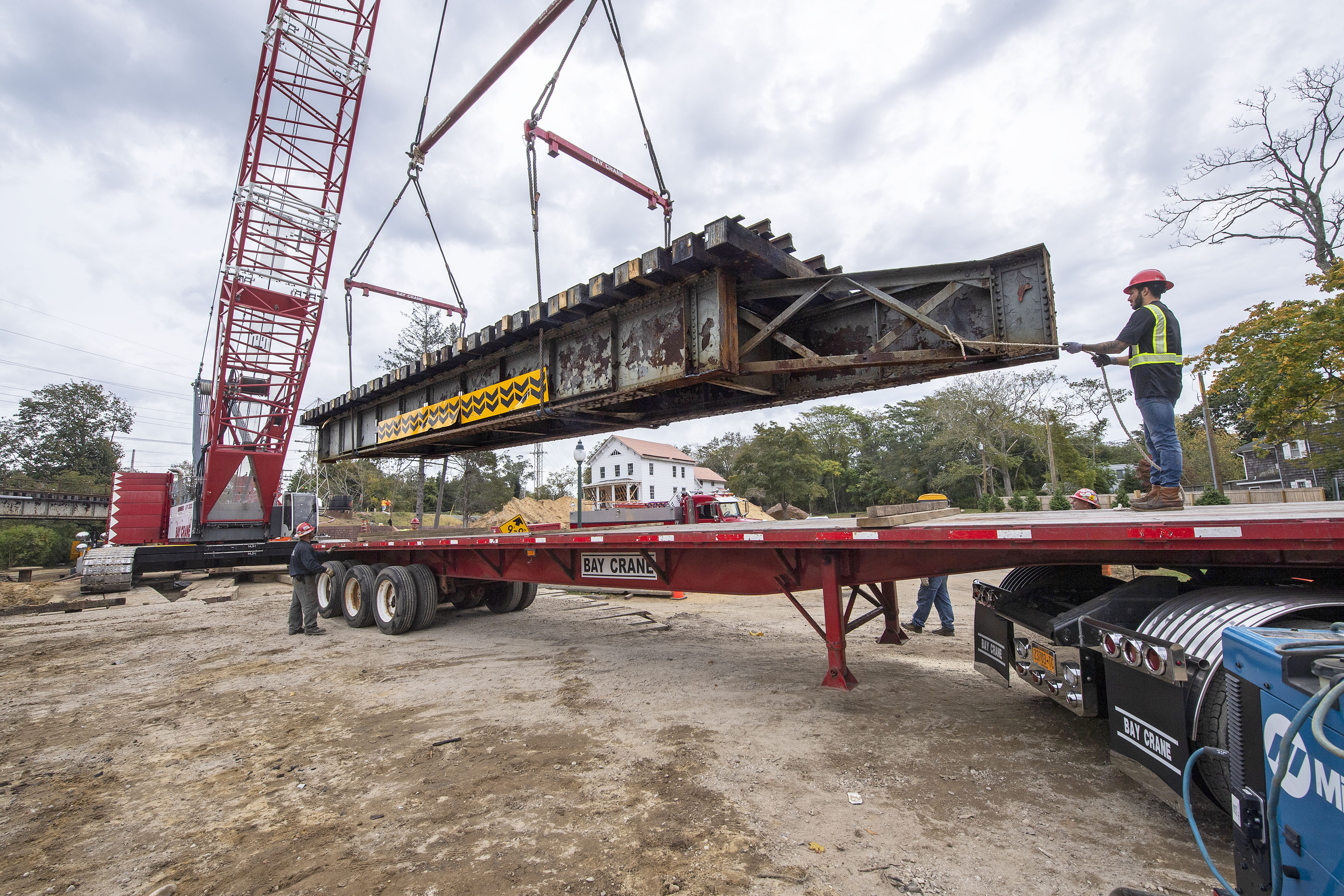 The old Accabonac Road bridge was removed on Wednesday in preparation for the replacement.   MICHAEL HELLER