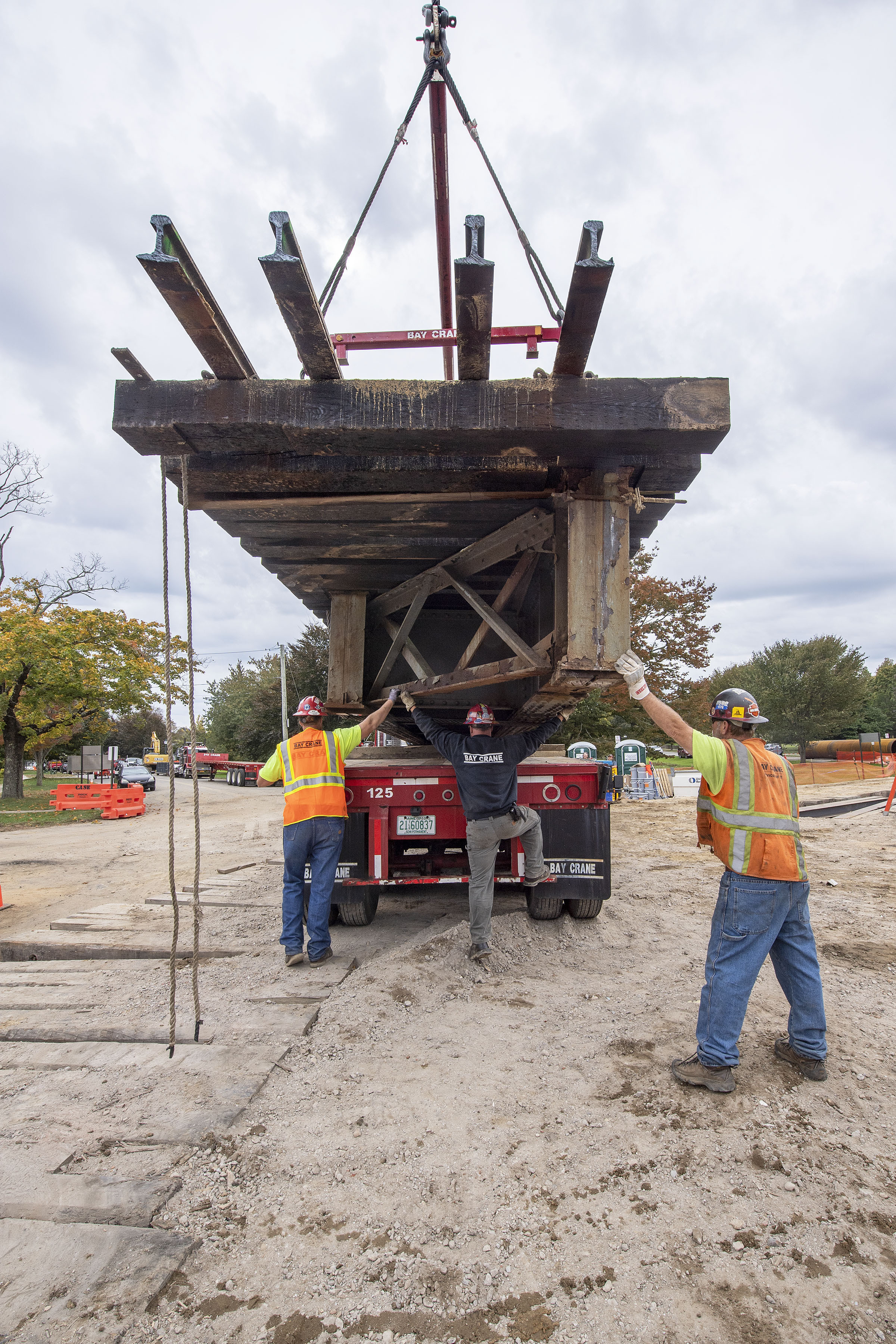 The old Accabonac Road bridge was removed on Wednesday in preparation for the replacement. MICHAEL HELLER