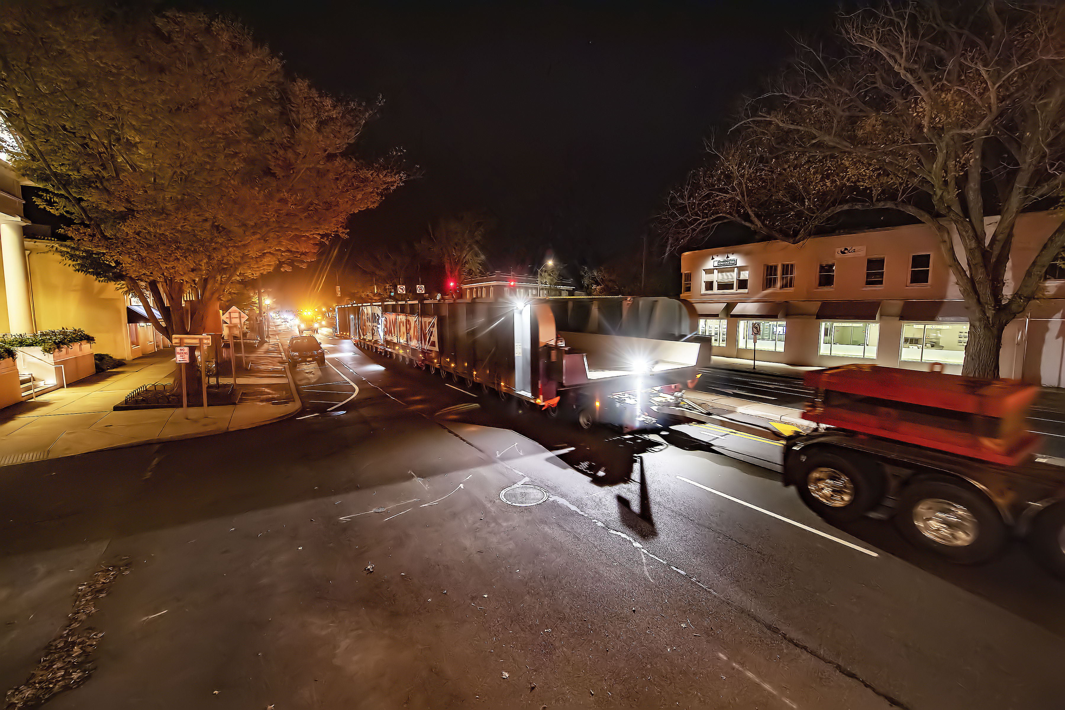The trestle was moved into East Hampton Village on Monday evening.   MICHAEL HELLER