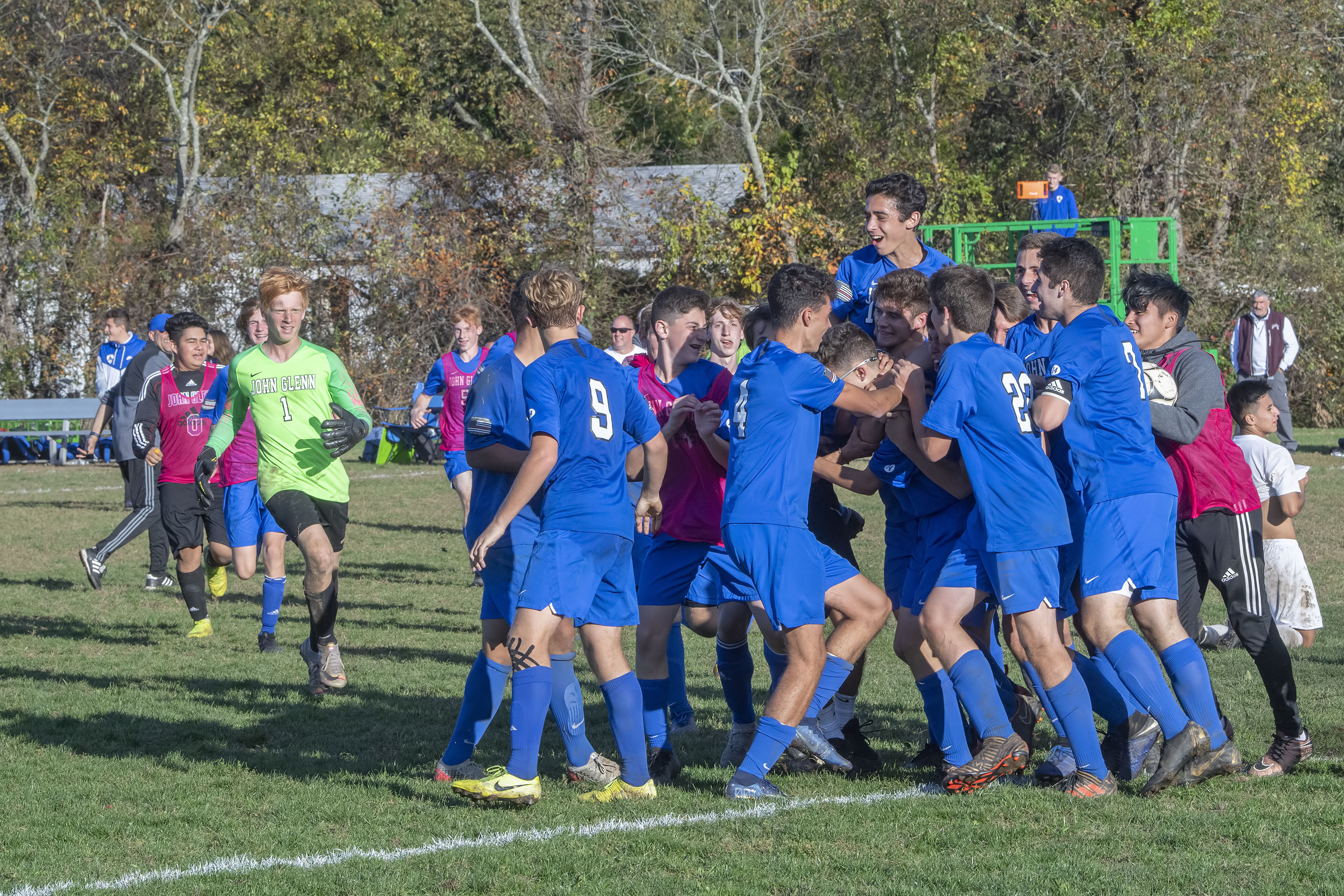 The Knights rejoice after their 1-0 double overtime victory on Monday afternoon.