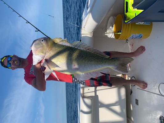 Dr. Keith and the crew of the Una Tuna picked up the trolling spread and dropped down some tilefish baits in the canyon recently and were rewarded with this 51 pounder.