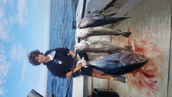 Raphael Amit hit an unusual grand slam aboard the Blue Fin IV while fishing off Montauk last week. A nice bluefin tuna, a cod, a haddock and a limit of black sea bass.