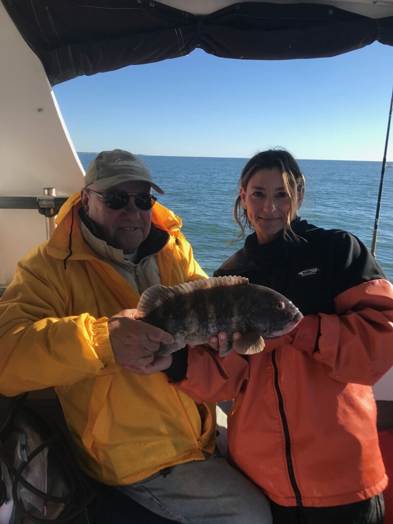 Bill Gameke of Water Mill with the one of the first blackfish of the season aboard the Shinnecock Star out of Hampton Bays.