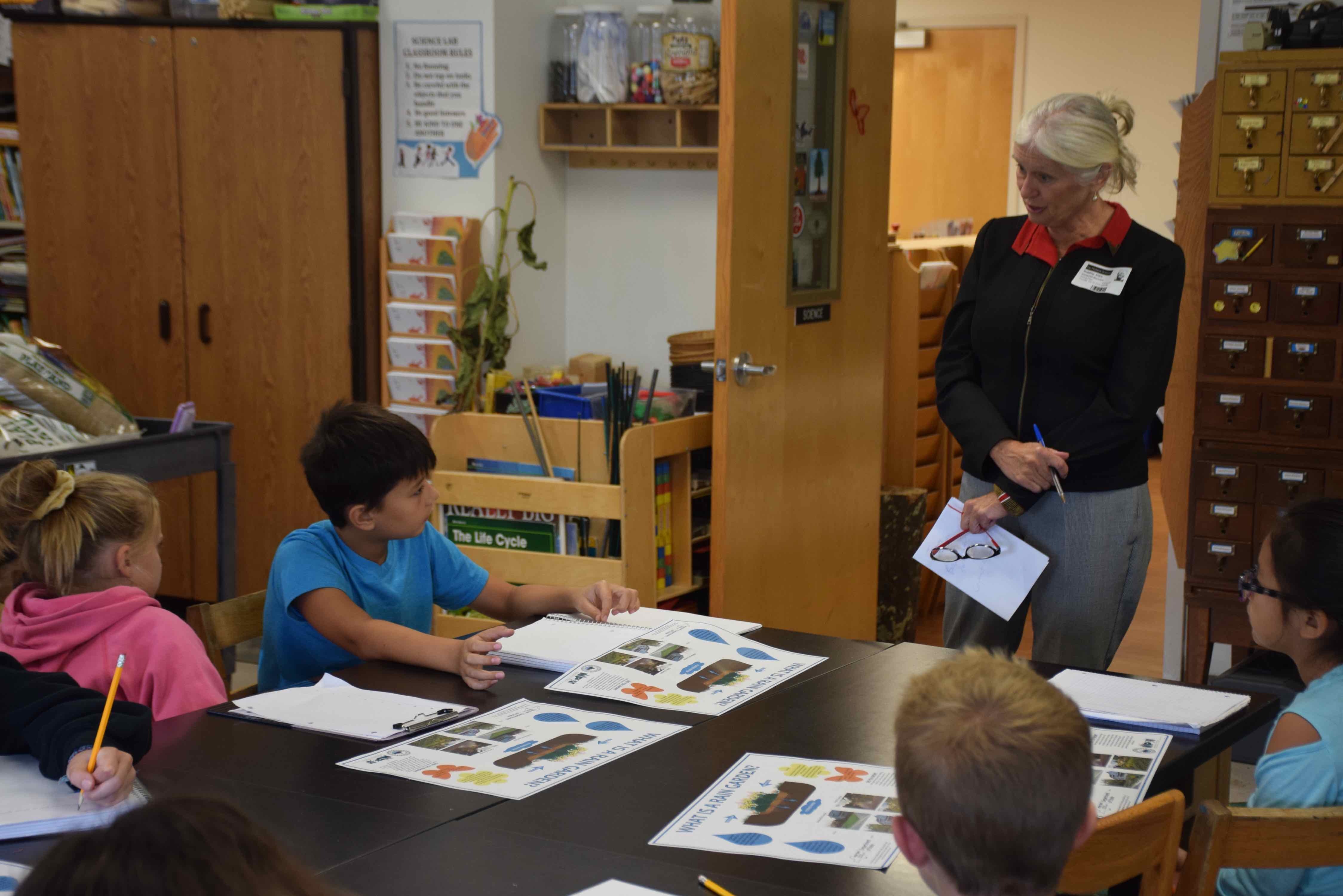 Sag Harbor Village Mayor Kathleen Mulcahy visited Sag Harbor Elementary School to discuss the environment.  COURTESY SYNTAX
