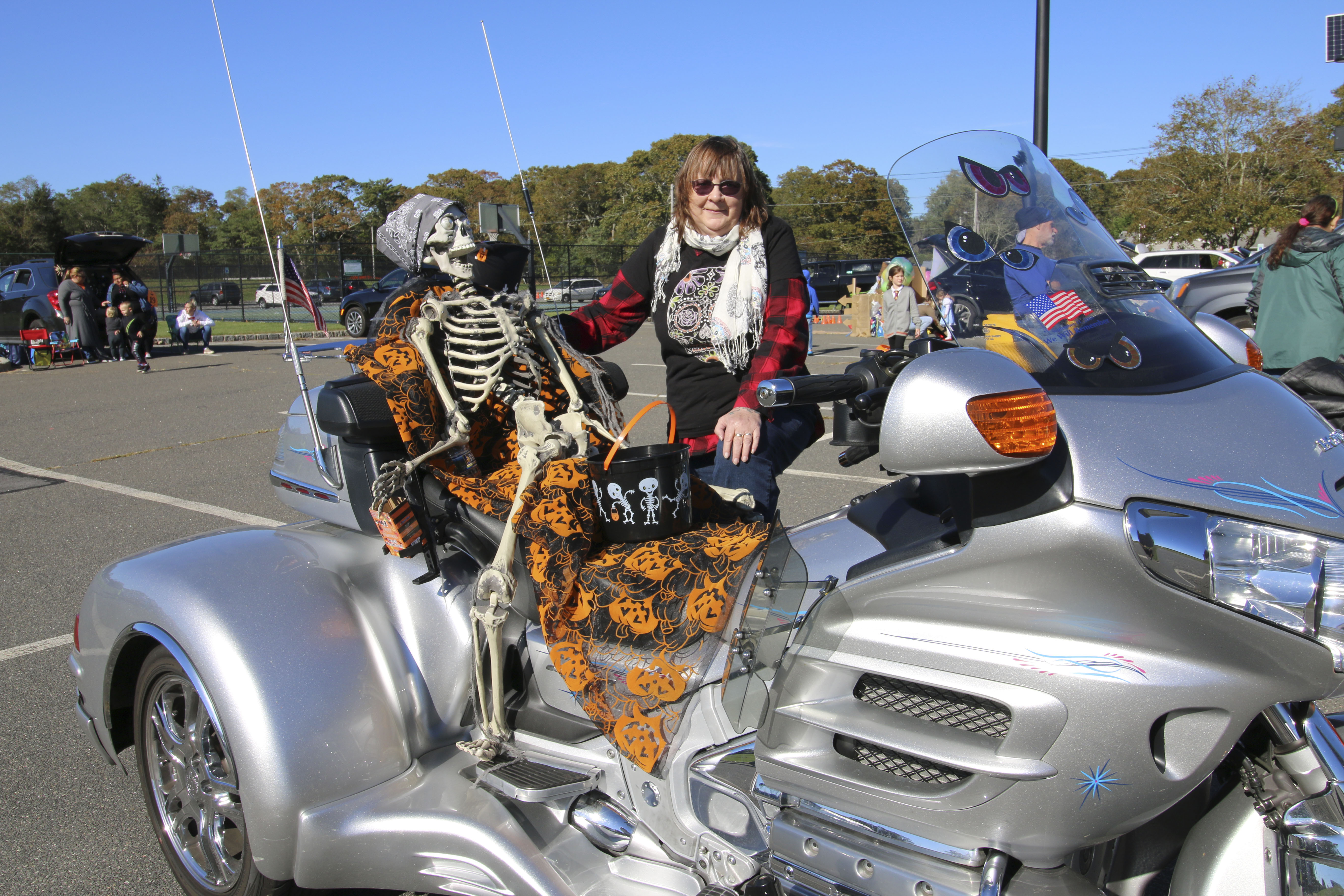 Linda Reichling at the Westhampton Free Library's Trunk or Treat at the Westhampton Beach Elementary School on Saturday. SONDRA ROSANTE