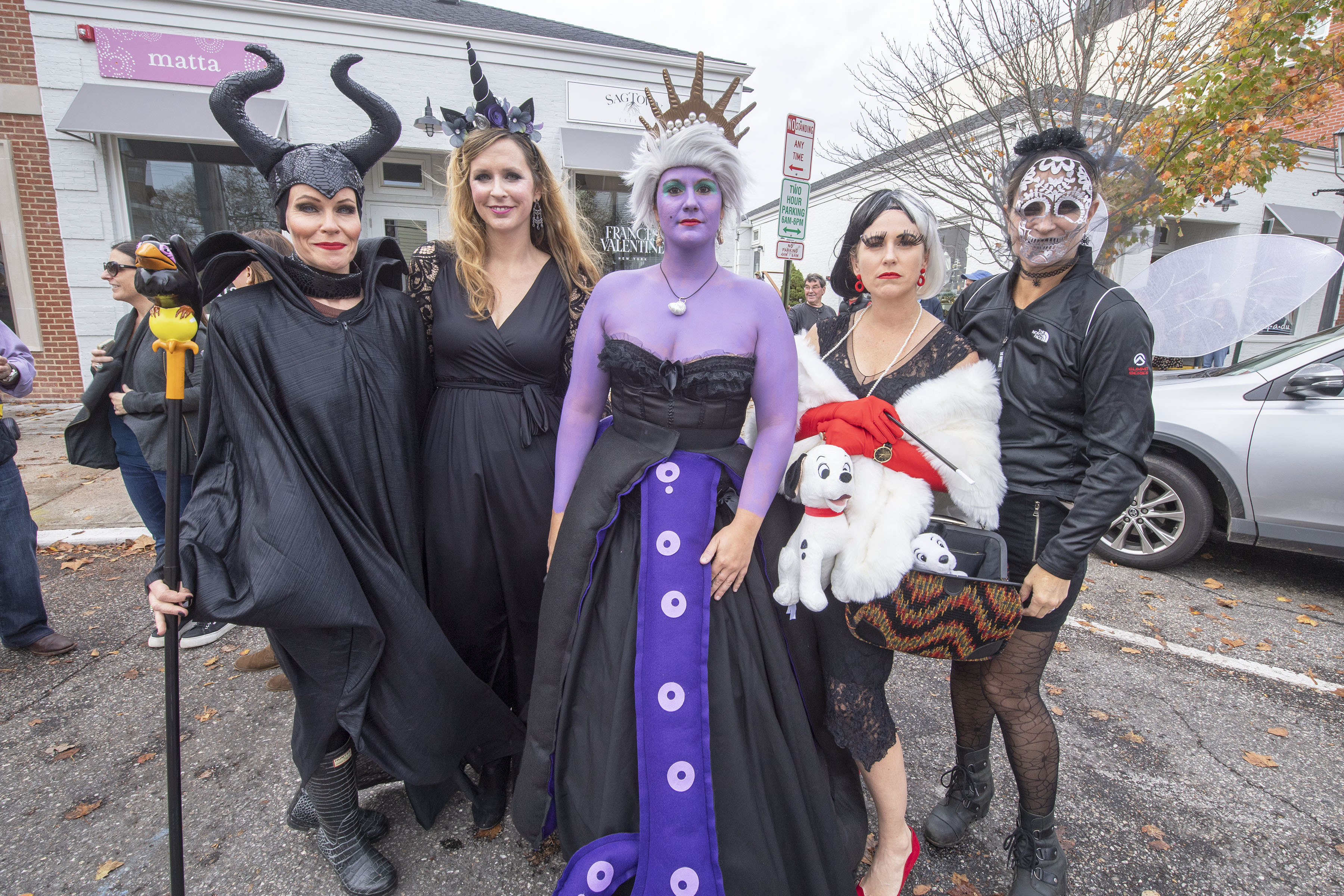 Kristin Dehler, Jeanne D'Angelo, Juli Everett, Jaime Mott and Tamara Fraser during the 2019 Sag Harbor Elementary School Halloween Parade on Main Street on Thursday, October 31.    MICHAEL HELLER