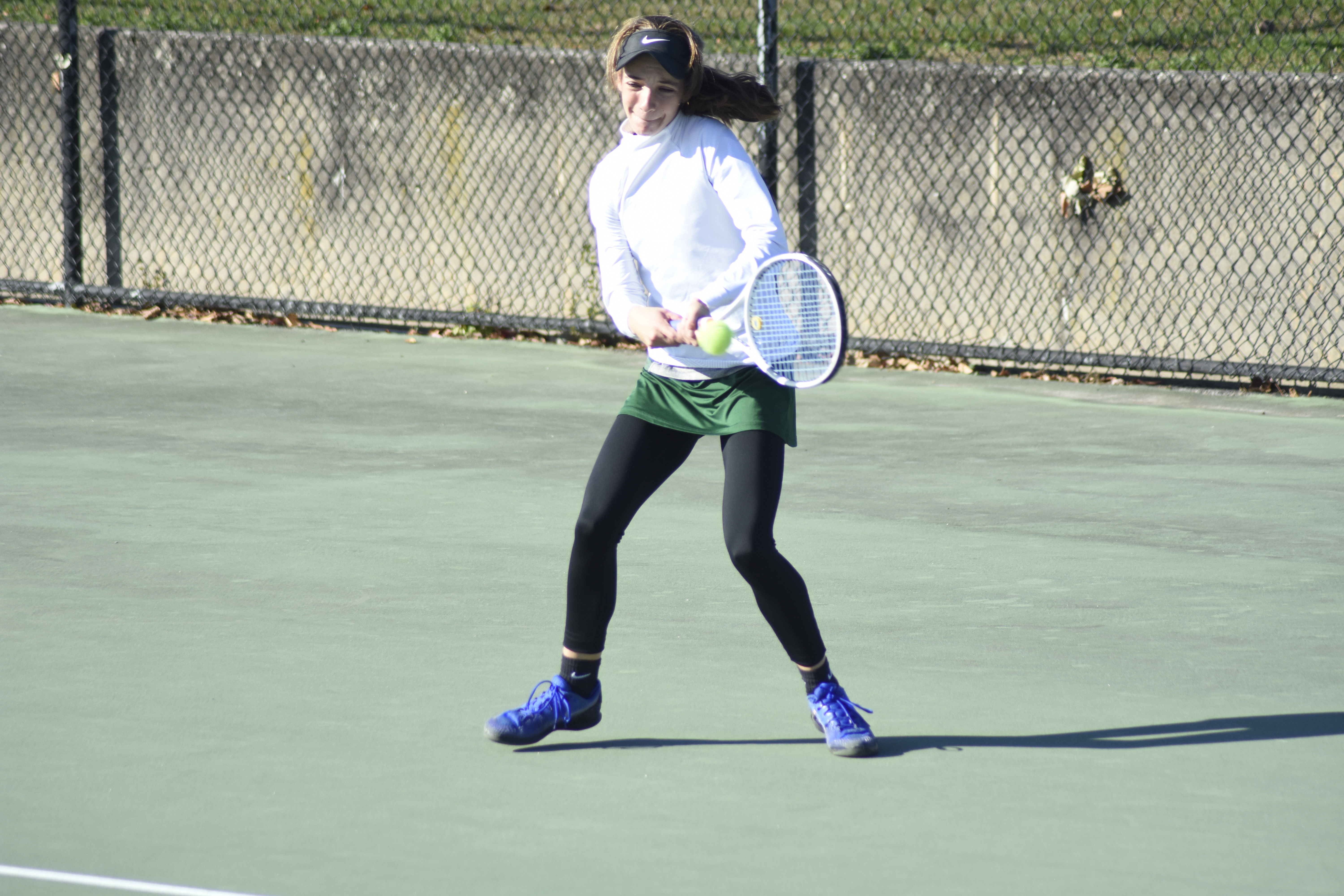 Westhampton Beach sophomore Rose Hayes competed in first singles against Port Washington freshman Thea Rabman. DREW BUDD