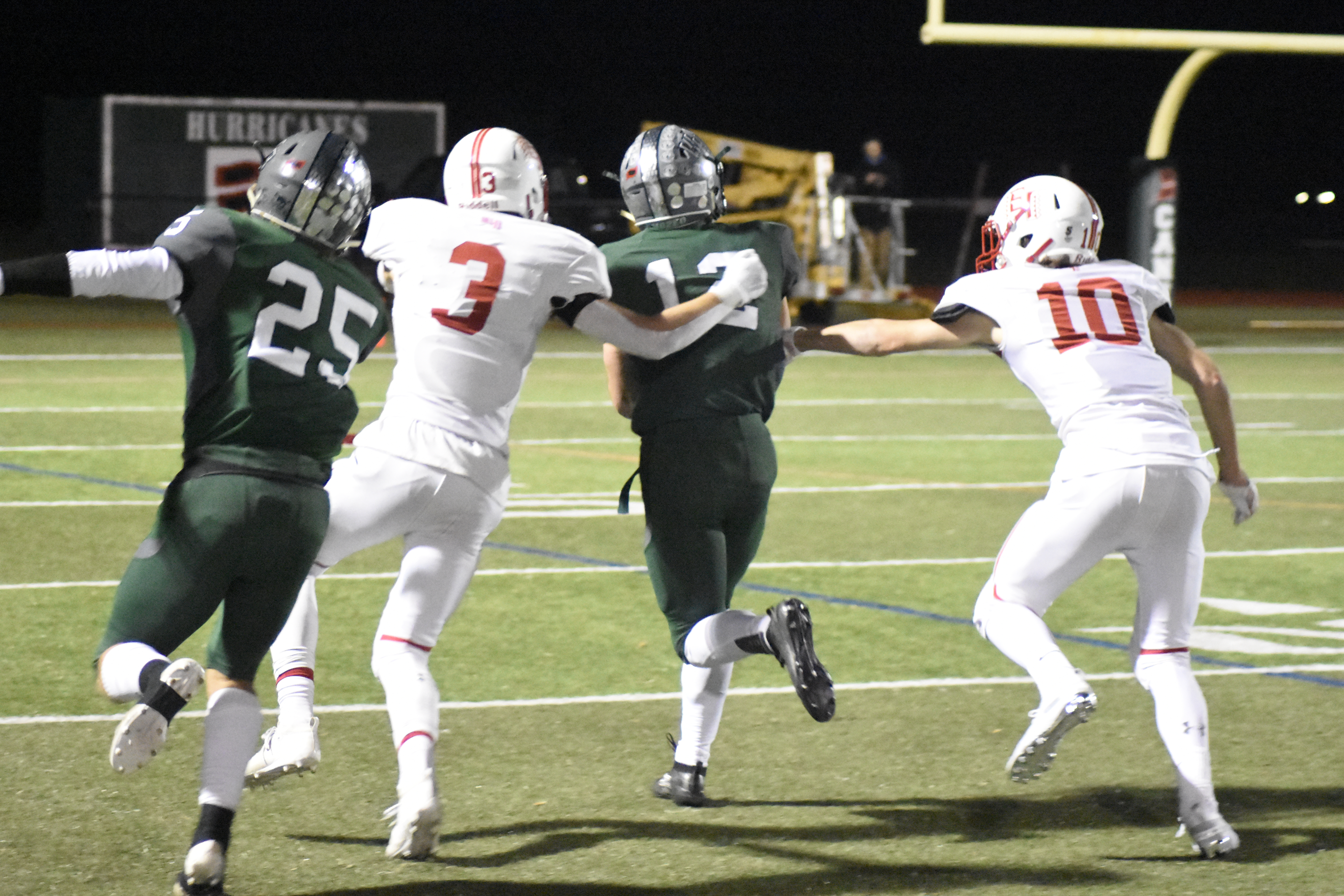 Westhampton Beach senior Jesse AlfanoStJohn was able to get behind the East Islip defense to catch this deep pass from quarterback Christian Capuano, which set up the Hurricanes first touchdown of the game.