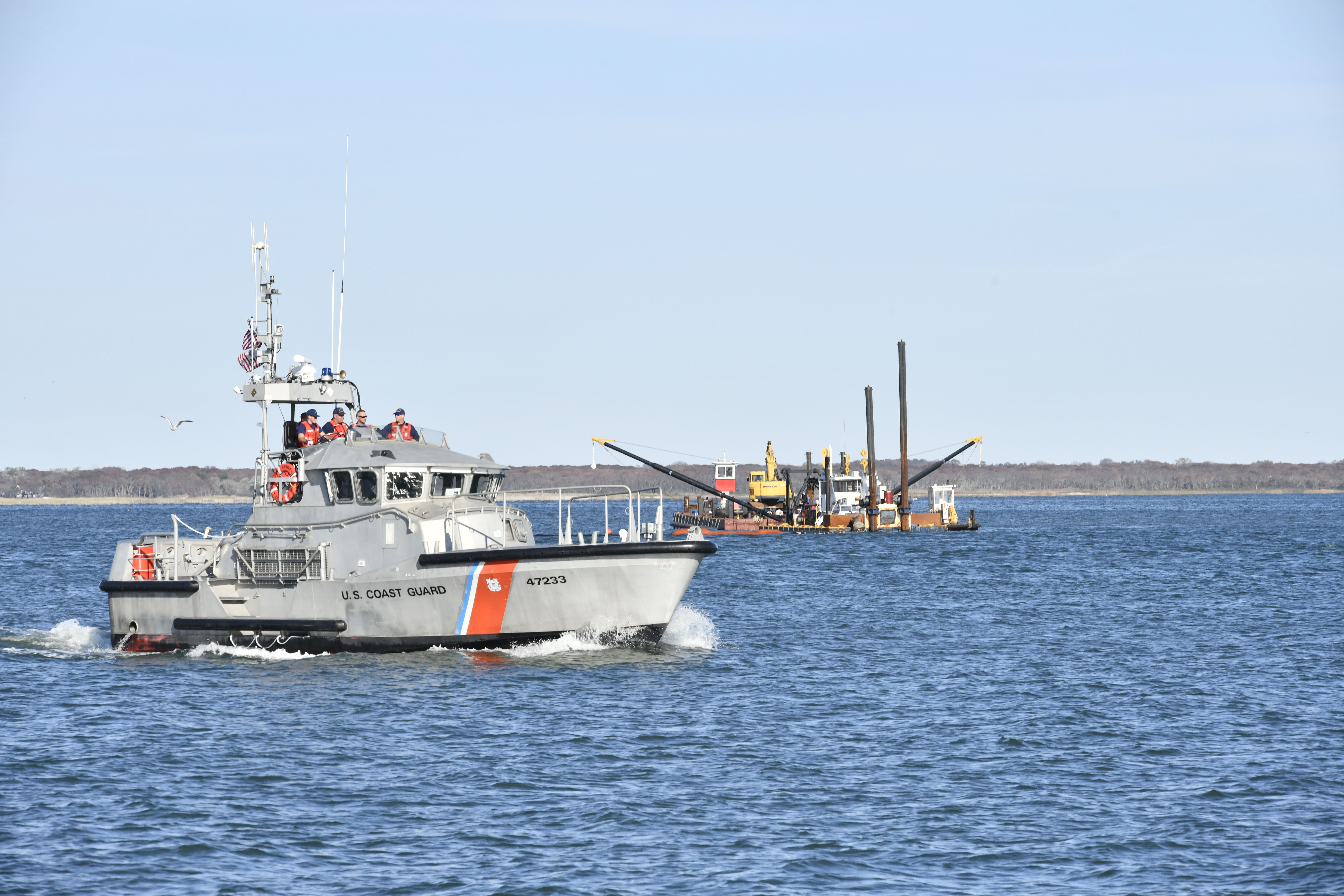 Crews have begun work on emergency dredging to bolster the dunes just west of Shinnecock Inlet in Hampton Bays.  DANA SHAW