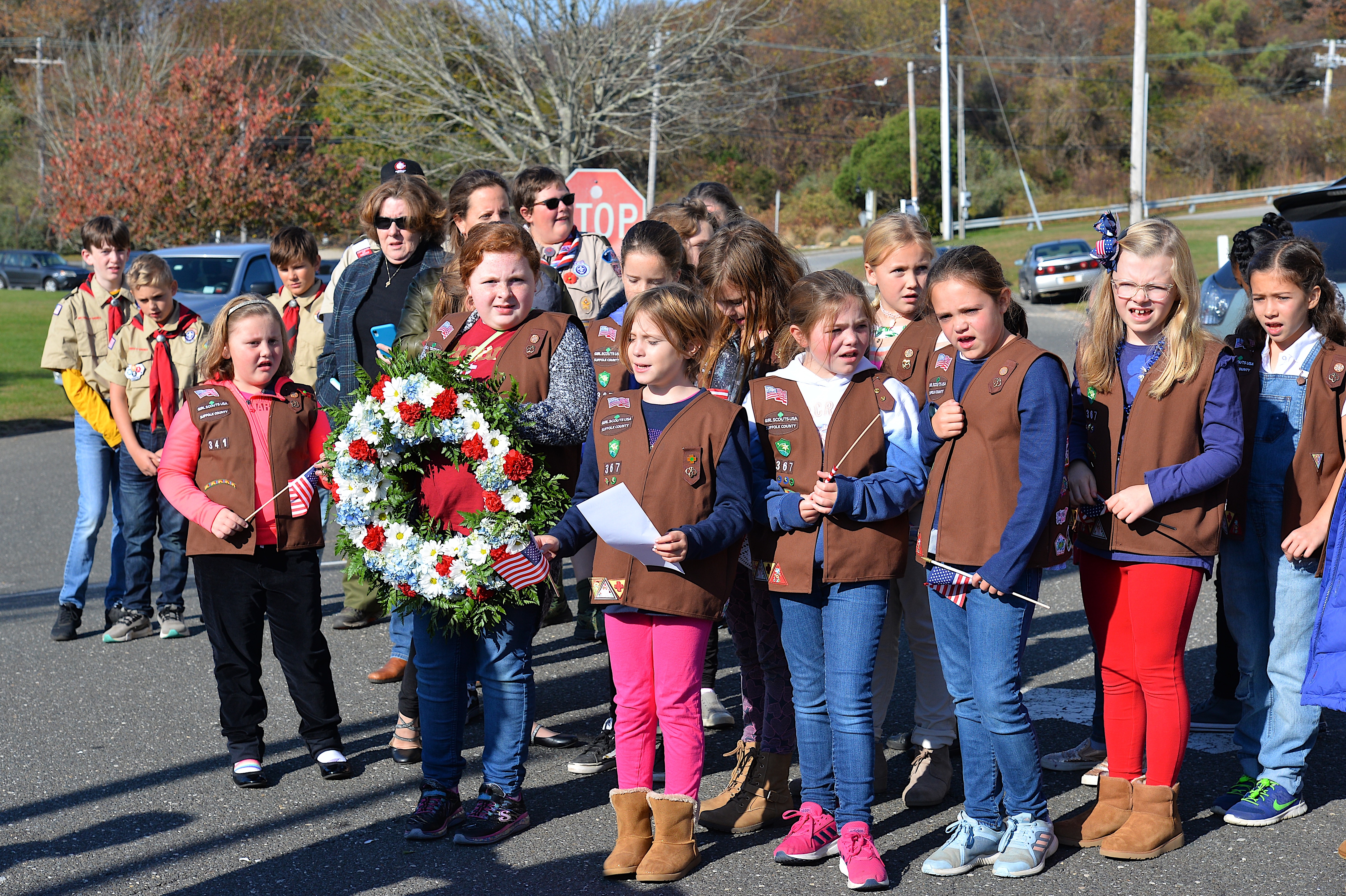 A Veterans Day ceremony took place at the Montauk Playhouse on Monday, which included participation from the local Boy Scouts and Girl Scouts. KYRIL BROMLEY