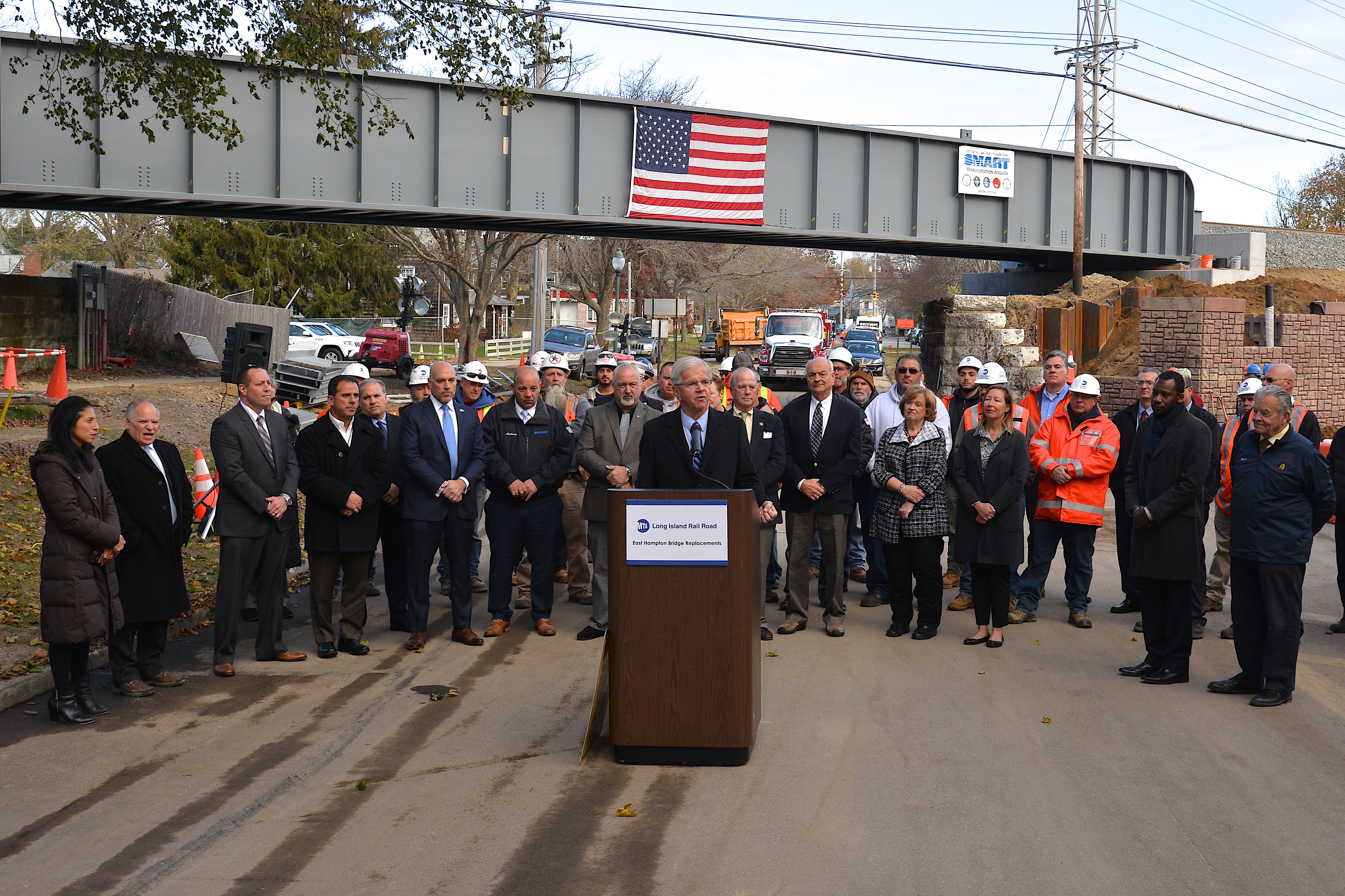 Instead of a ribbon cutting ceremony, a large fire truck was driven under the newly raised bridge.   KYRIL BROMLEY  