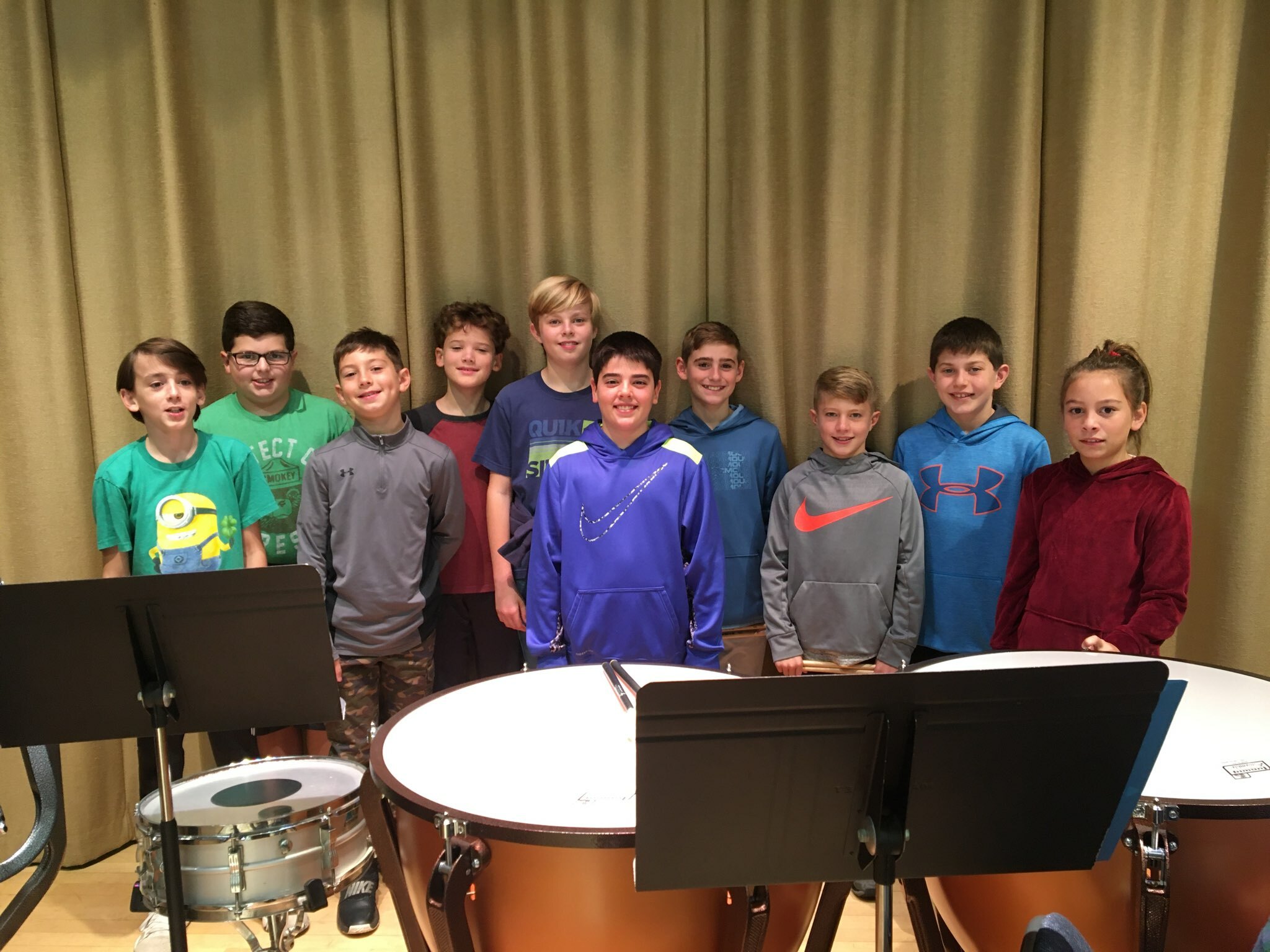 East Quogue Elementary School Advanced Band students, including drumers Patrick Reilly, Henry Dennis, Andrew Raynor, Aidan Judd, Nate Perl, Alex Moran, Andrew Stalters, Dylan Blenk, Adam Poulmentis and Evelyn Kuroski, have been practicing for the upcoming holiday concerts. 