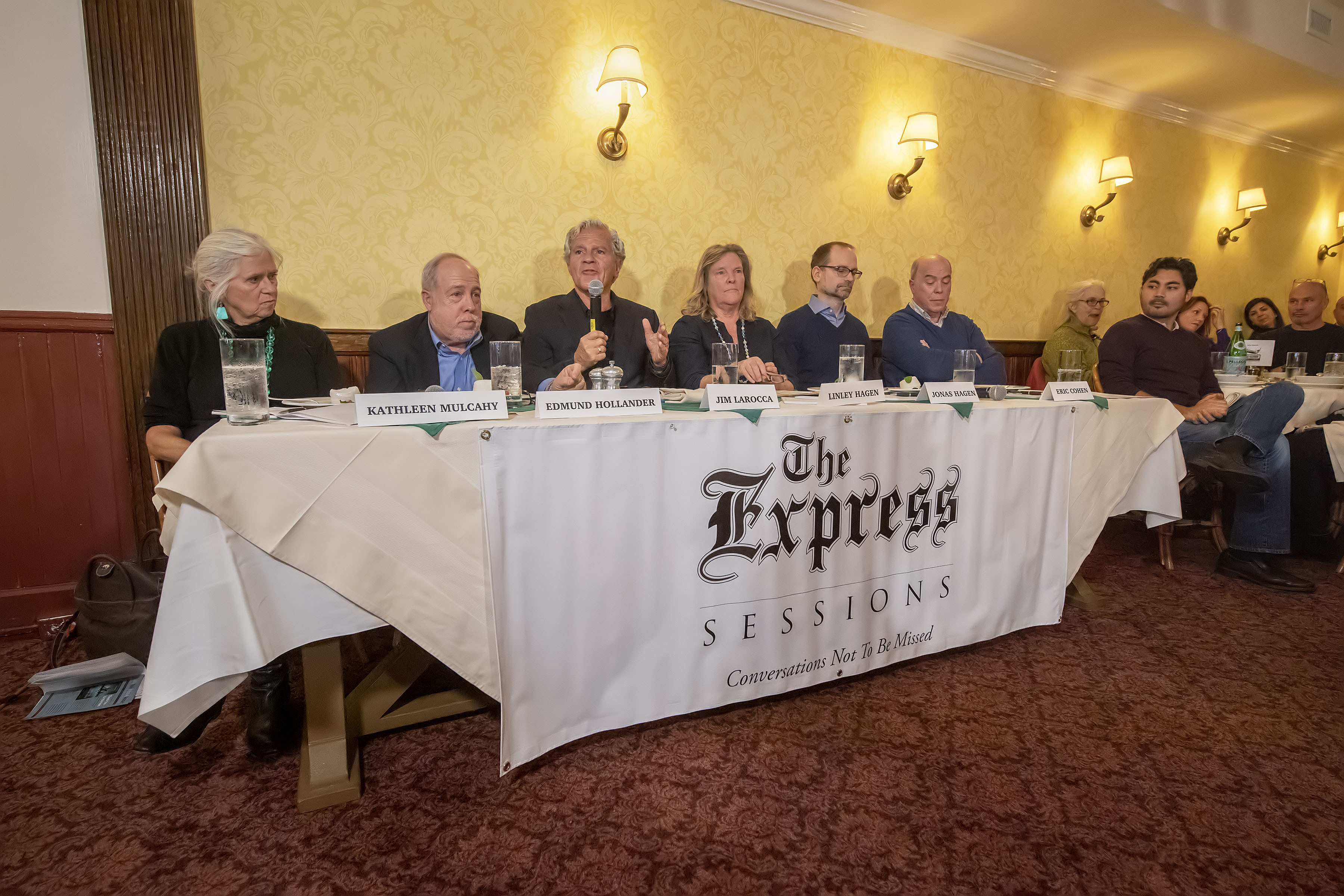 The panelists during the Express Sessions - Sag Harbor Public Spaces event at the American Hotel in Sag Harbor on Friday.     MICHAEL HELLER