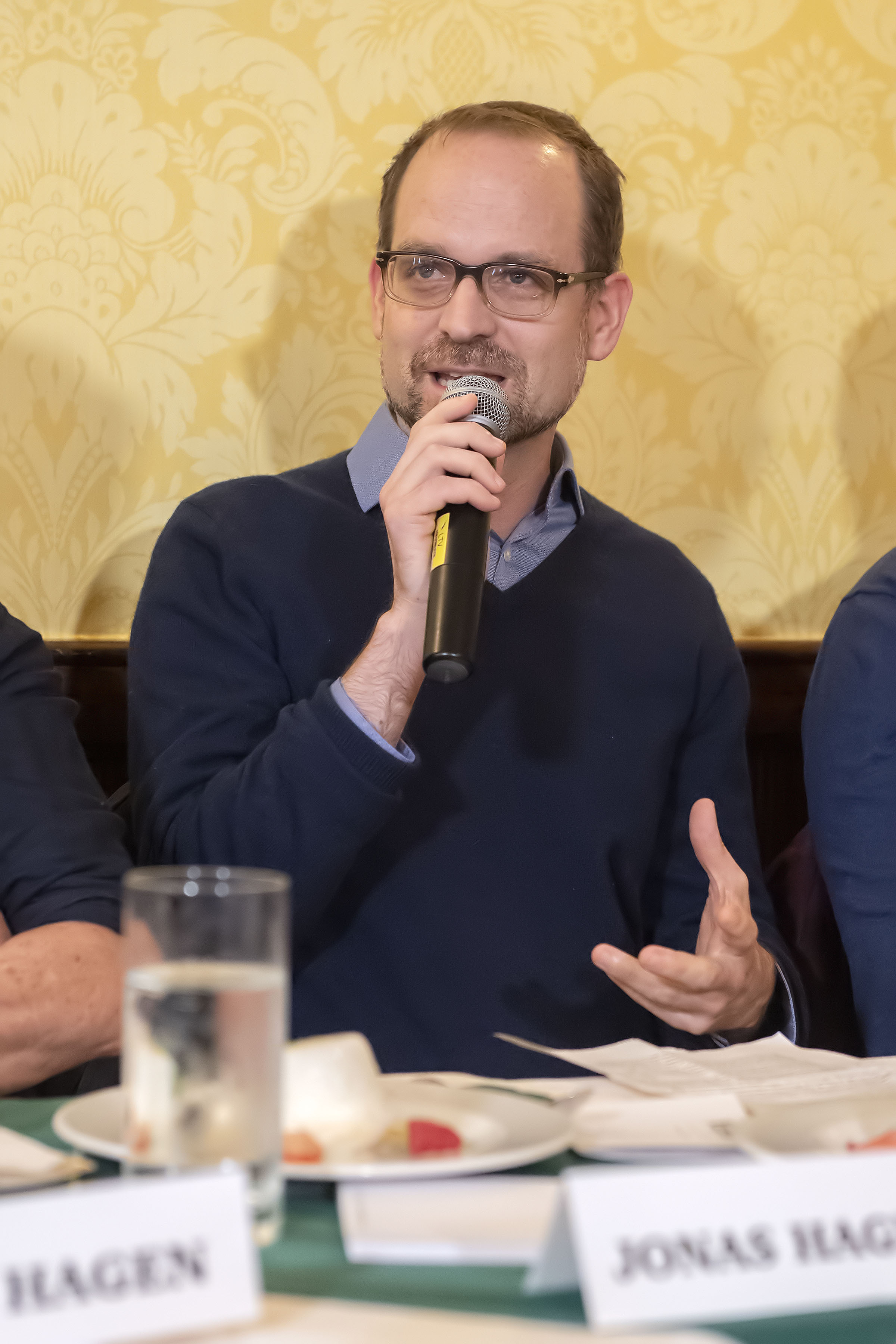 Panelist Jonas Hagen speaks during the Express Sessions - Sag Harbor Public Spaces event at the American Hotel in Sag Harbor on Friday.    MICHAEL HELLER