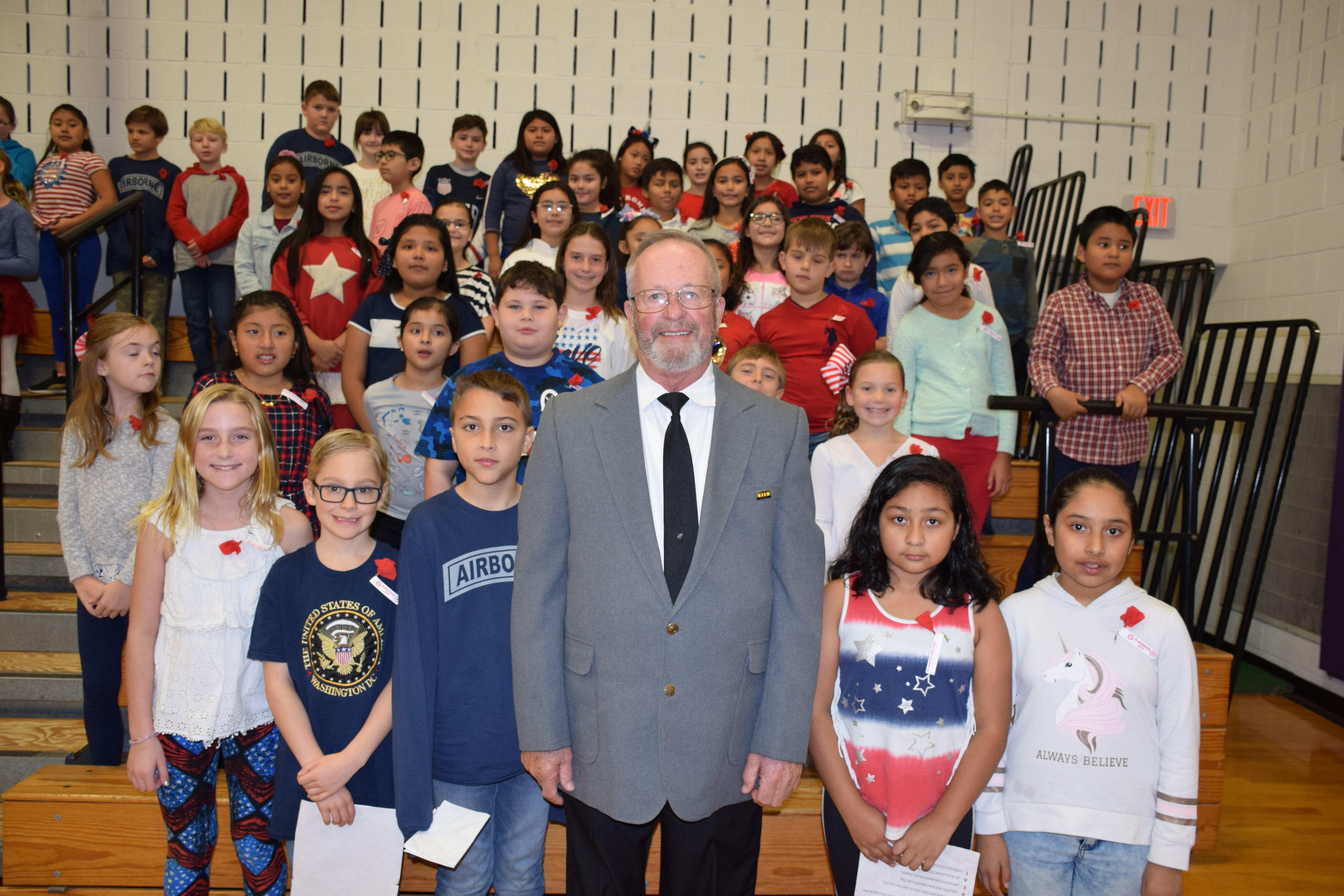 Hampton Bays students honored U.S. Navy veteran Leigh Penny during a flag ceremony on November 8.