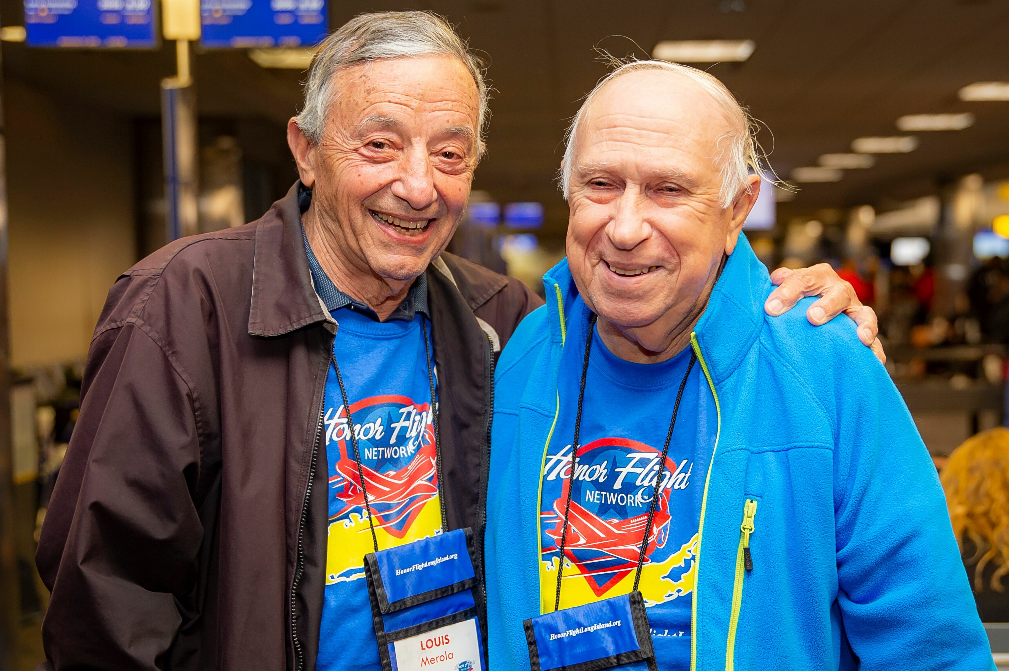 Louis Merola, 93, a World War II vetern from Eastport, and Joe Taranto, 88, a veteran of the Korean War, will be among those invited to the Honor Flight Long Island reunion 50 Long Island WWII and Korean War Veterans who were flown to Washington, D.C. in September for a one-day guided tour of WWII, Korean War and other military memorials. The reunion is Saturday, November 23, at the American Airpower Museum in Farmingdale. 