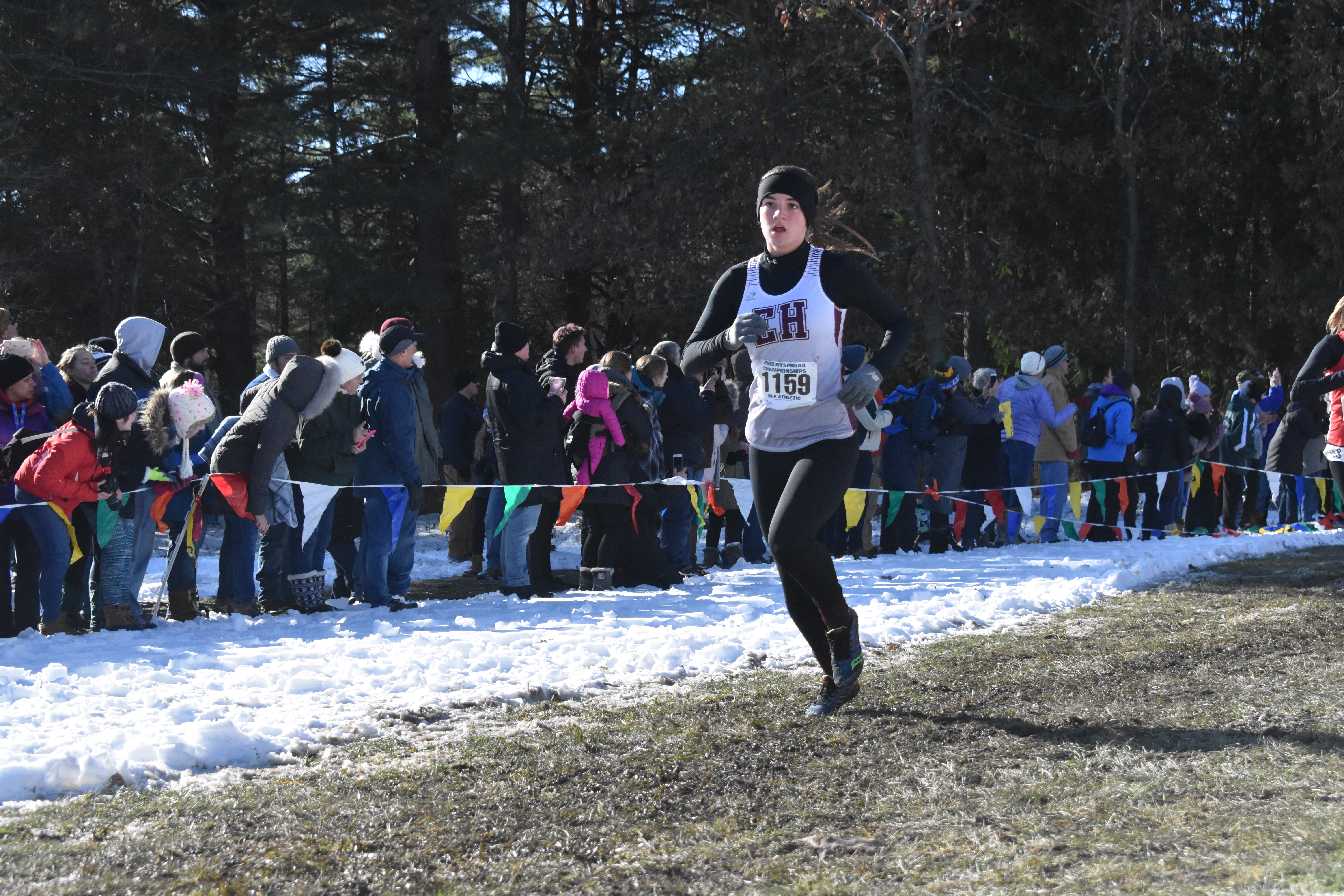 Junior Ava Engstrom was the first East Hampton runner to cross the finish line in the Class B state race on Saturday.