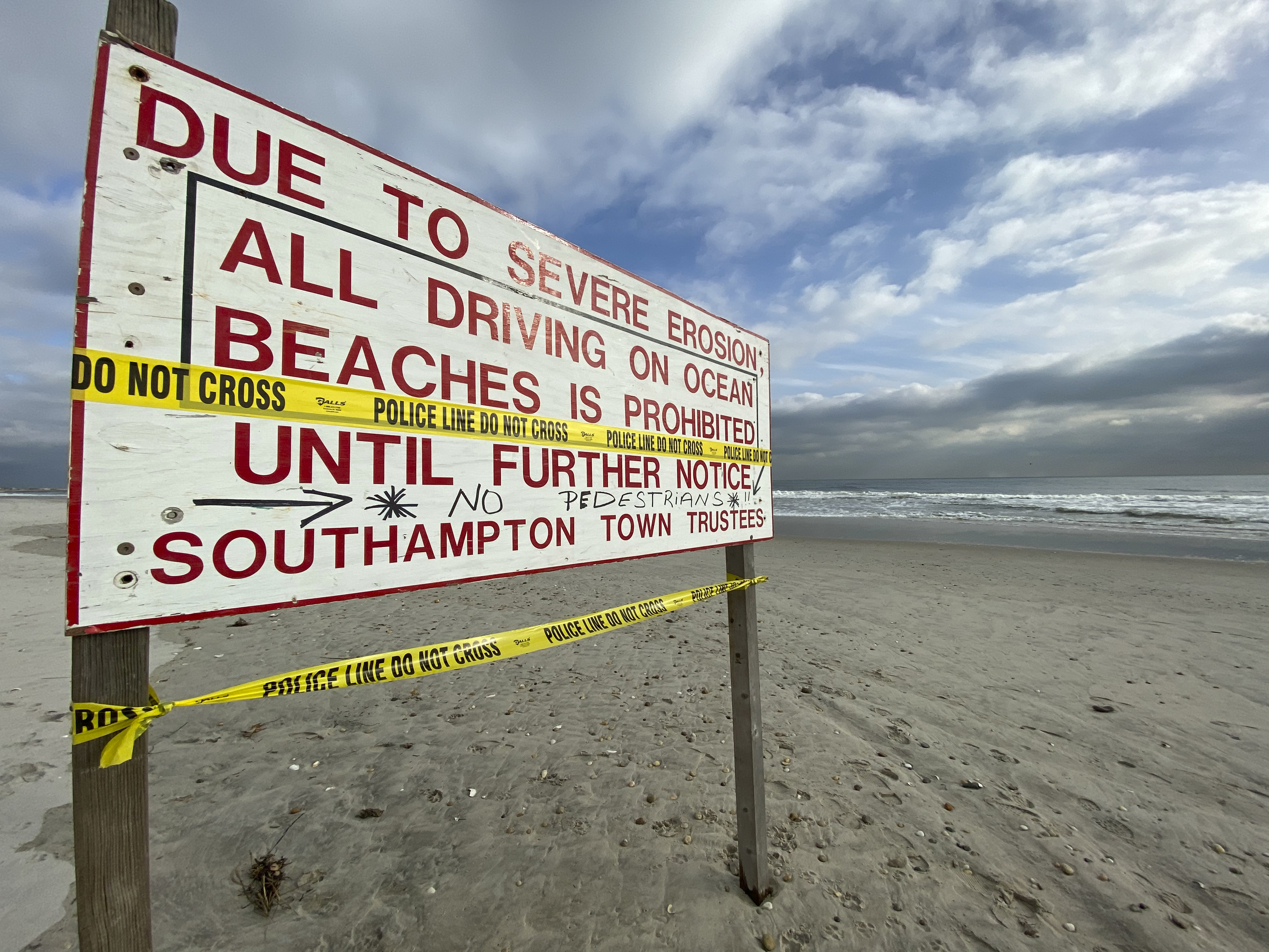 Beach access for vehicles and pedestrians is prohibited east of the Ponquogue Beach Pavilion due to severe erosion. DANA SHAW