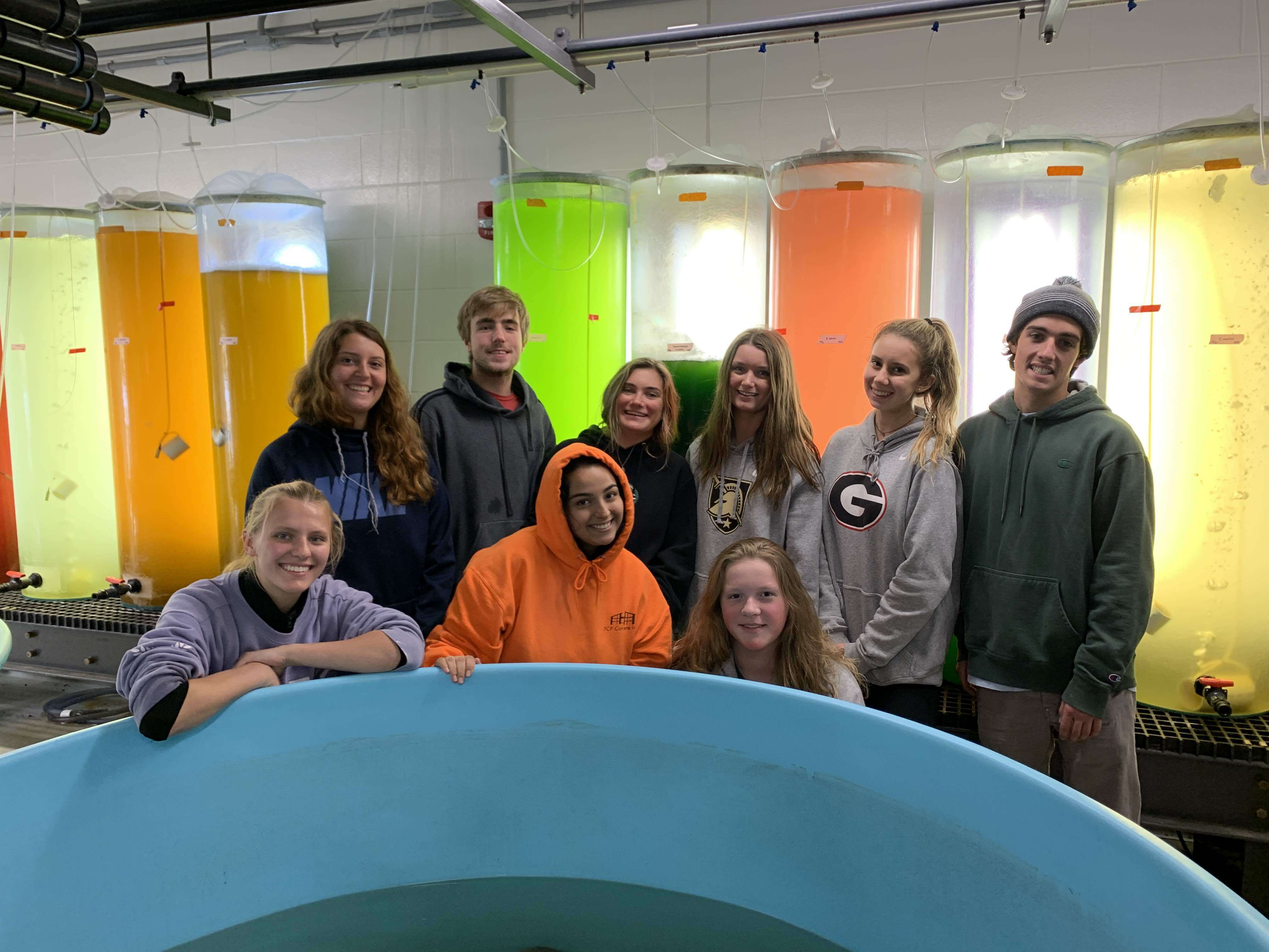 Westhampton Beach High School students Val Finke, Marley Slotkin, Jack Romano, Jenny Martinez, Danielle Freda, Abby Kilroy, Maddie Donahue, Paige Mignone and Jake Ongania toured the Stony Brook Southampton Marine Station as part of a science research cruise. During the cruise, they reseeding a clam bed in Weesuck Creek. 