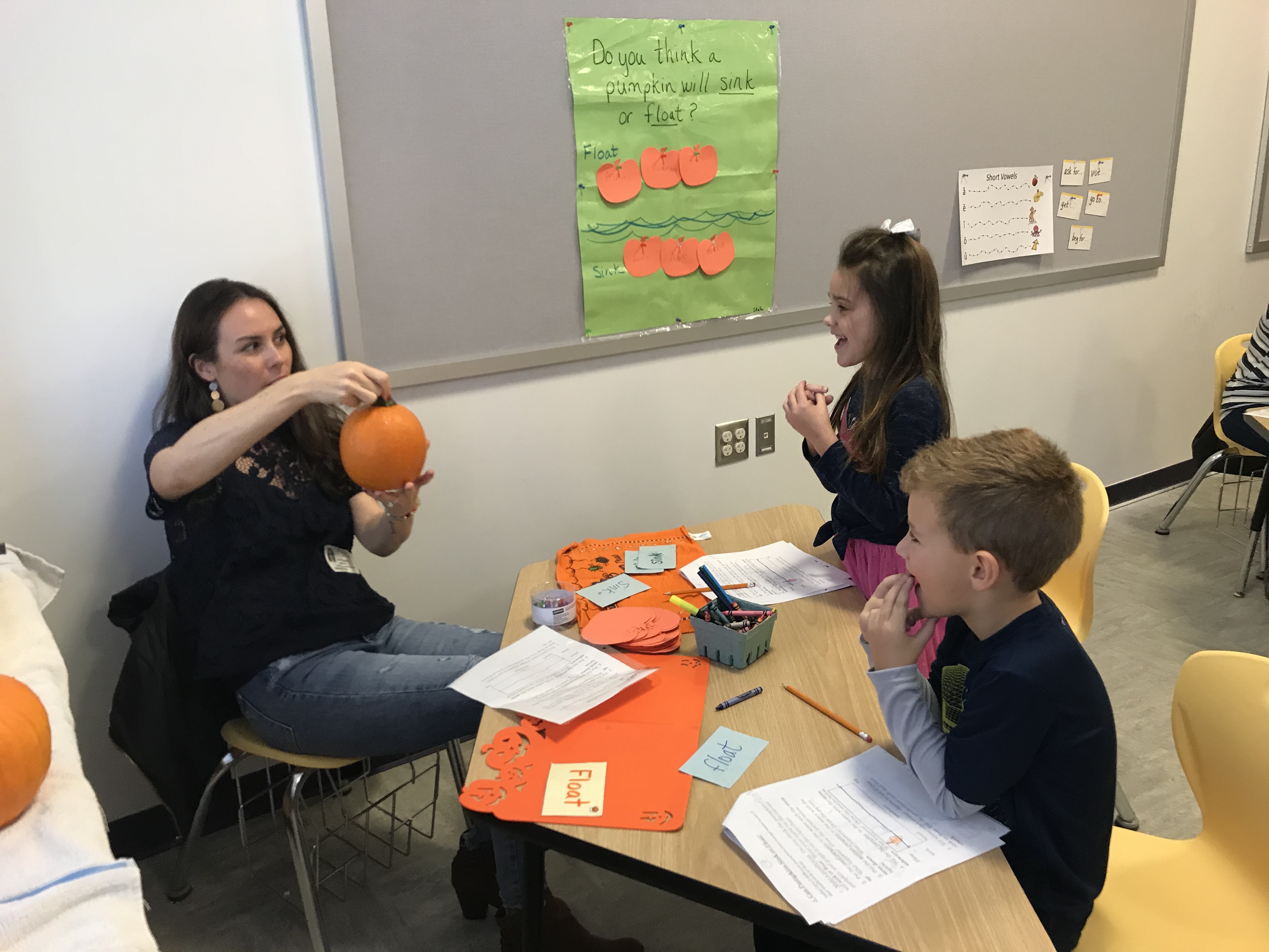 Tuttle Avenue Elementary students collecting data and creating art with their pumpkins. 