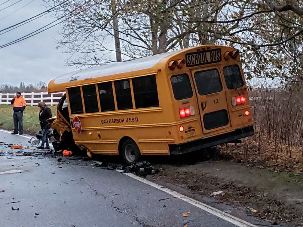 An accident involving a Sag Harbor School bus and an SUV sent two poeple to the hospital Wednesday.