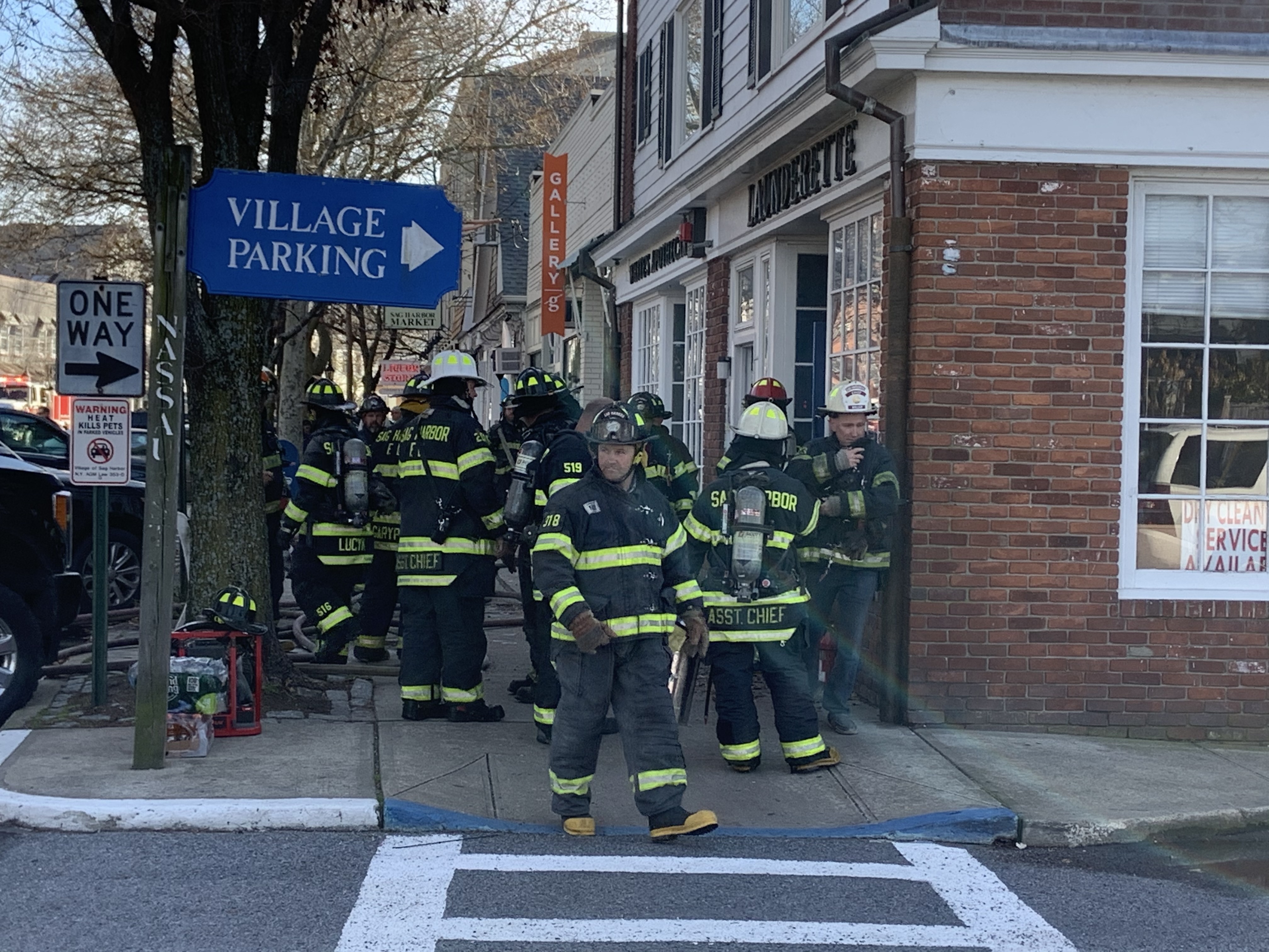 Members of the Sag Harbor Fire Department on the scene Saturday afternoon.