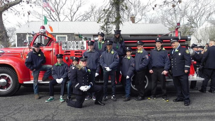 The Westhampton Beach Junior Fire Department at the St. Patrick's Day Parade. COURTESY WESTHAMPTON BEACH FIRE DEPARTMENT