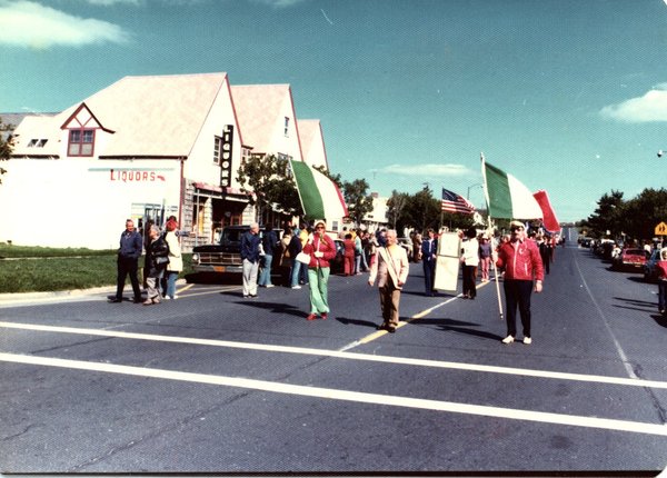 The Montauk Columbus Day parade; year unknown. COURTESY MONTAUK LIBRARY
