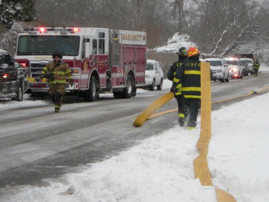 East Hampton Village Fire Department responded to a house fire on Monday afternoon. KYRIL BROMLEY