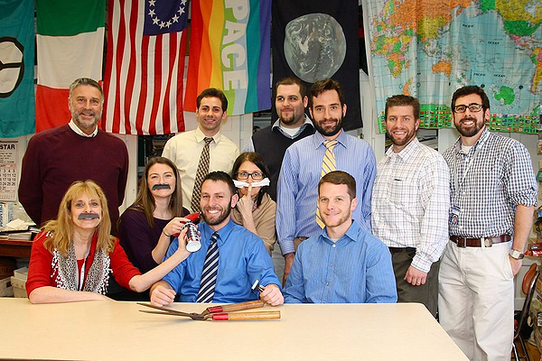 East Hampton Middle School staff and teachers celebrate a month of not shaving for a cause. KYRIL BROMLEY