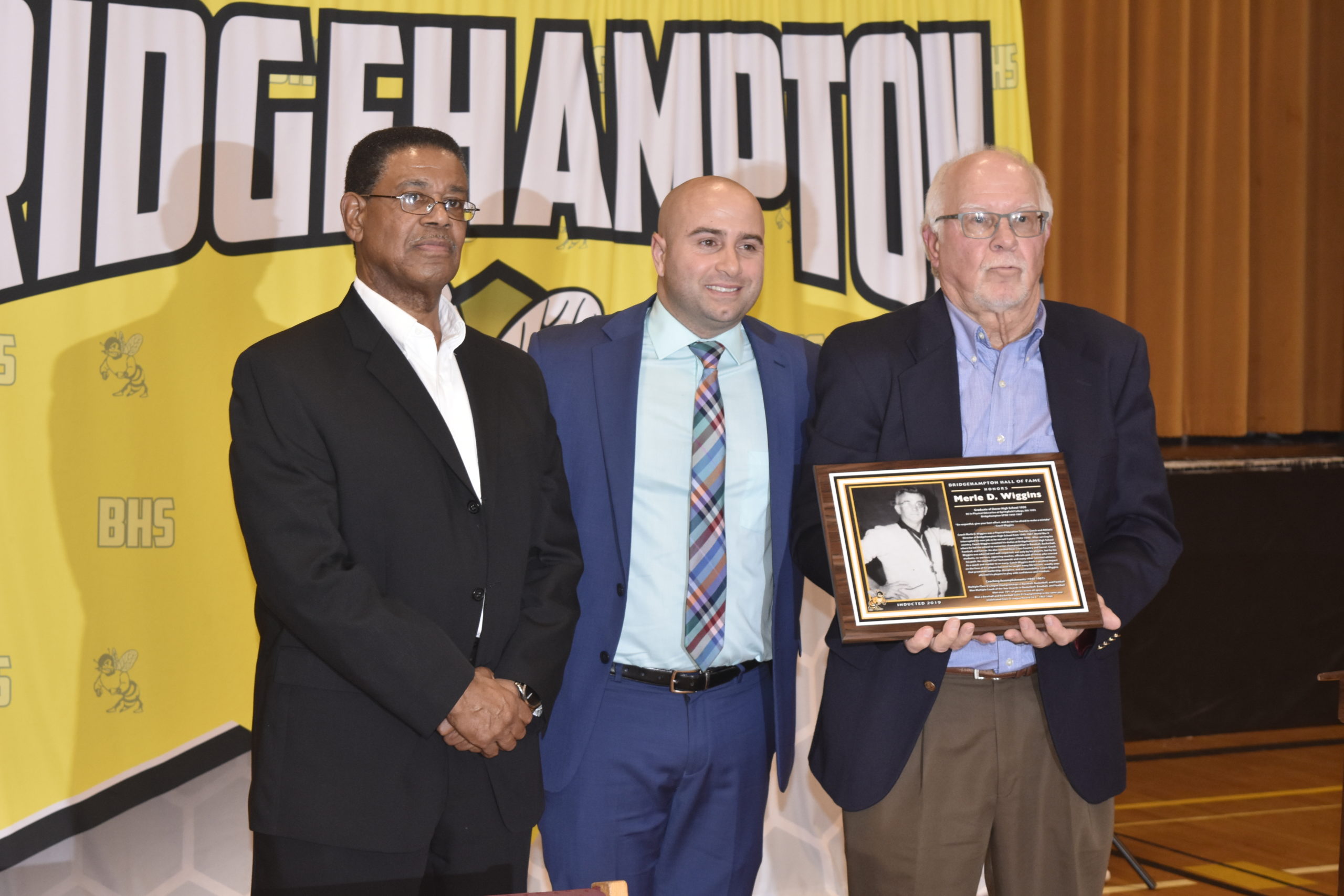 Ray Charlton, from left, with Michael DeRosa and Wayne Rana. Charlton and Rana spoke on behalf of the late Merle D. Wiggin.