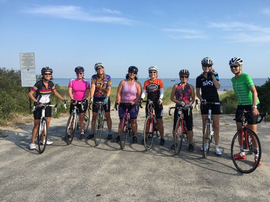 Members of the weekly women's group bicycle rides that operate out of the Sag Harbor Bike Shop.