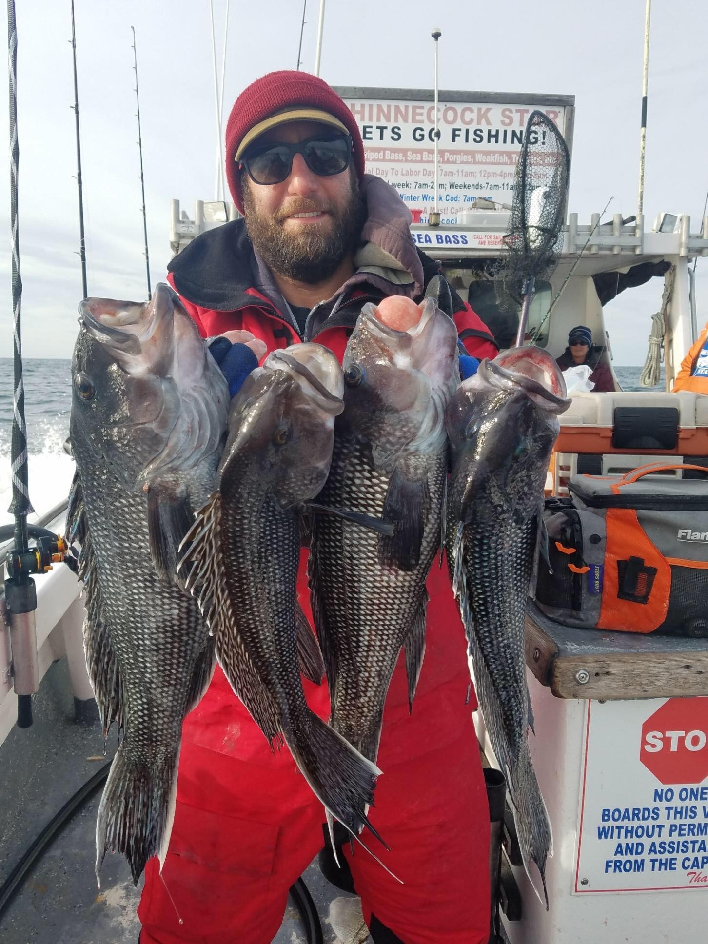 Peter Eilenberg of Hampton Bays with a brace of big black sea bass caught over the weekend aboard the Shinnecock Star out of Hampton Bays. Sea bass fishing will remain good through the end of the year whenever the weather allows boats to get out. 