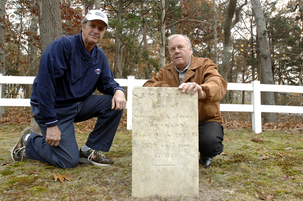 Samuel E. Robinson's gravestone is now back in the Squires (Fournier) Burying Ground Hampton Bays.  DANA SHAW