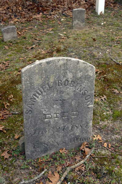 Samuel E. Robinson's headstone is now back beisde his mother Jane in the Squires (Fournier) Burying Ground Hampton Bays.  DANA SHAW