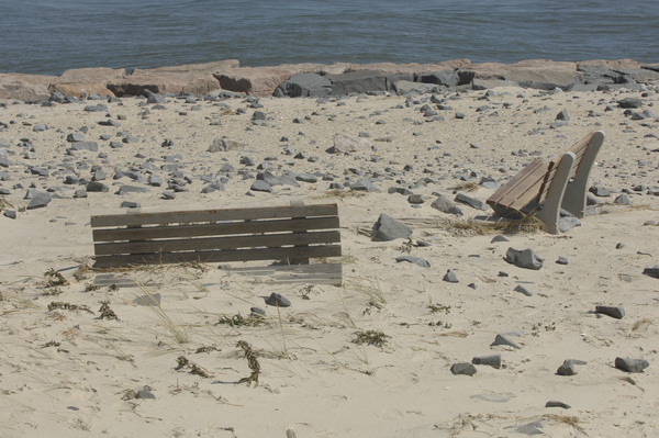 Benches near the Shinnecock Inlet were buried from storm.  DANA SHAW
