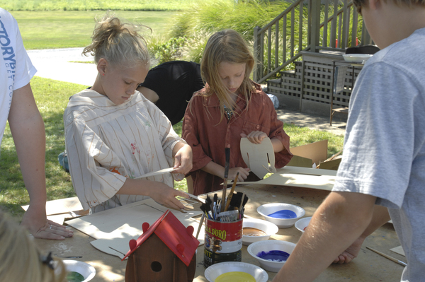 Making  birdhouses at the Bridgehampton Historical Society's Colonial Camp on Thrusday at the Presbyterian Chuch of Bridgehampton.