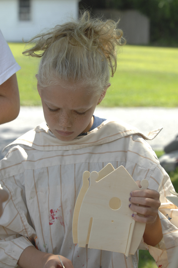 Making  birdhouses at the Bridgehampton Historical Society's Colonial Camp on Thrusday at the Presbyterian Chuch of Bridgehampton.