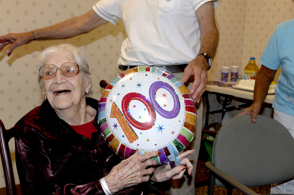 Mina Cory at her 100th birthday party at the Hamptons Center for Rehab on Thursday
